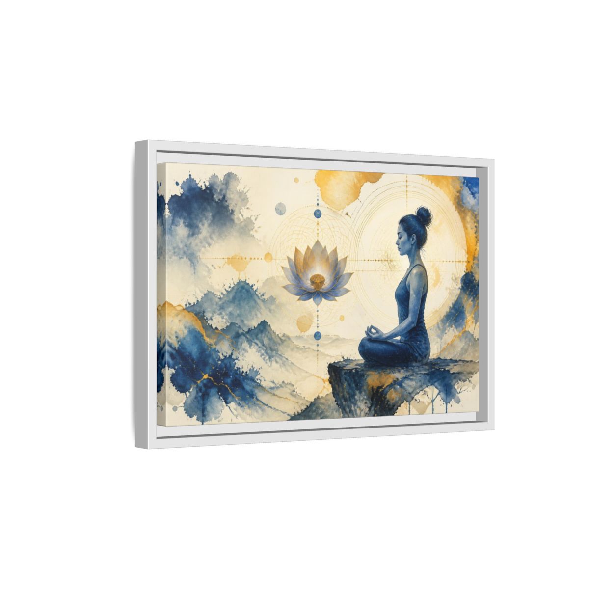 Side Mockup 4. Lotus Yoga Meditation shown as framed canvas print