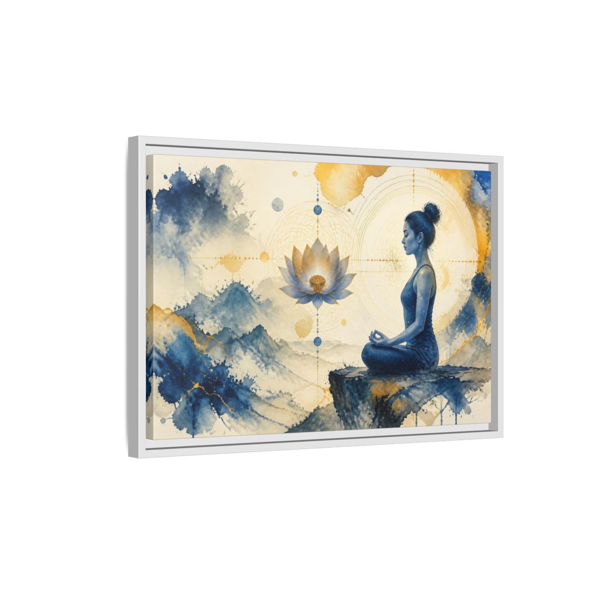Side Mockup 1. Lotus Yoga Meditation shown as framed canvas print