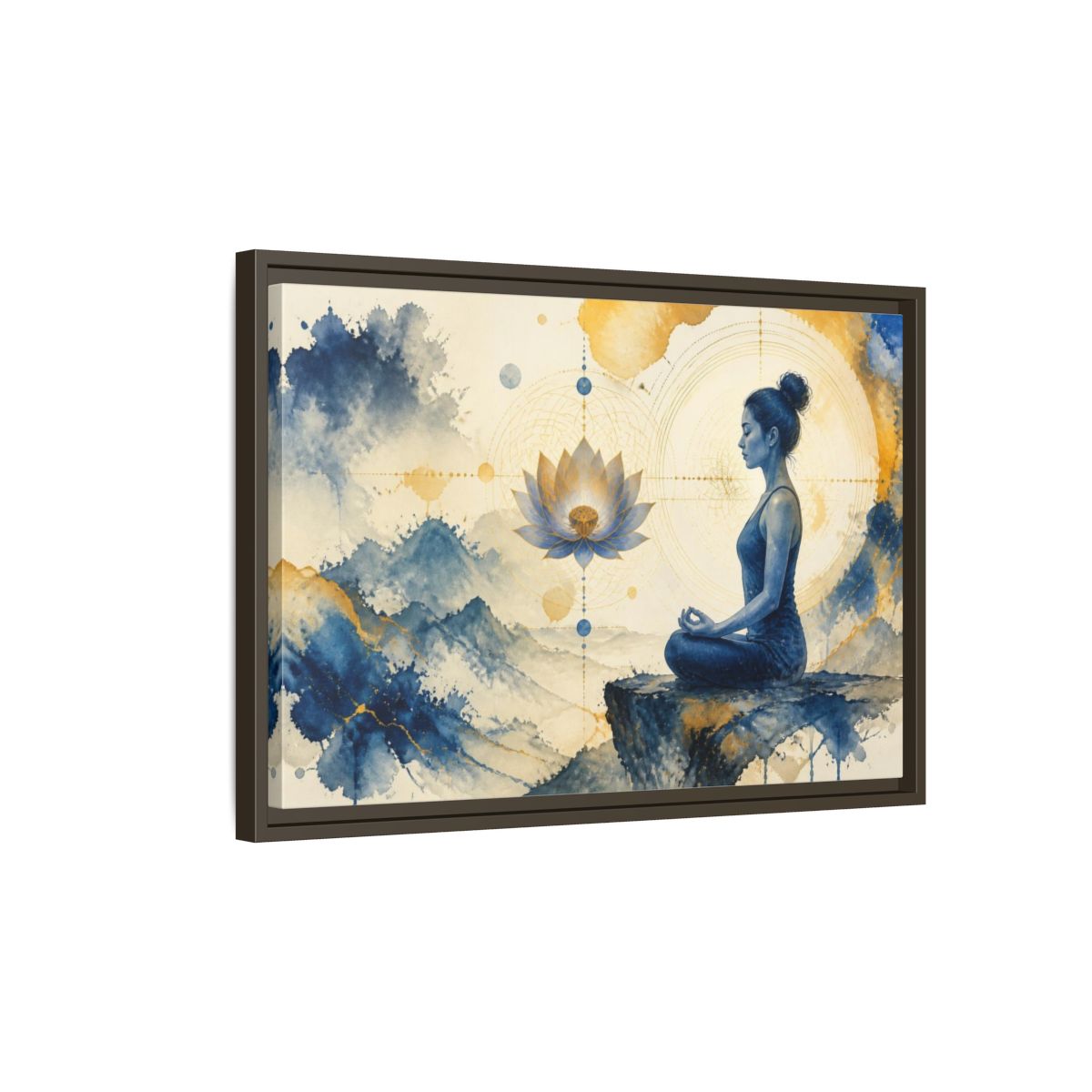 Side Mockup 2. Lotus Yoga Meditation shown as framed canvas print