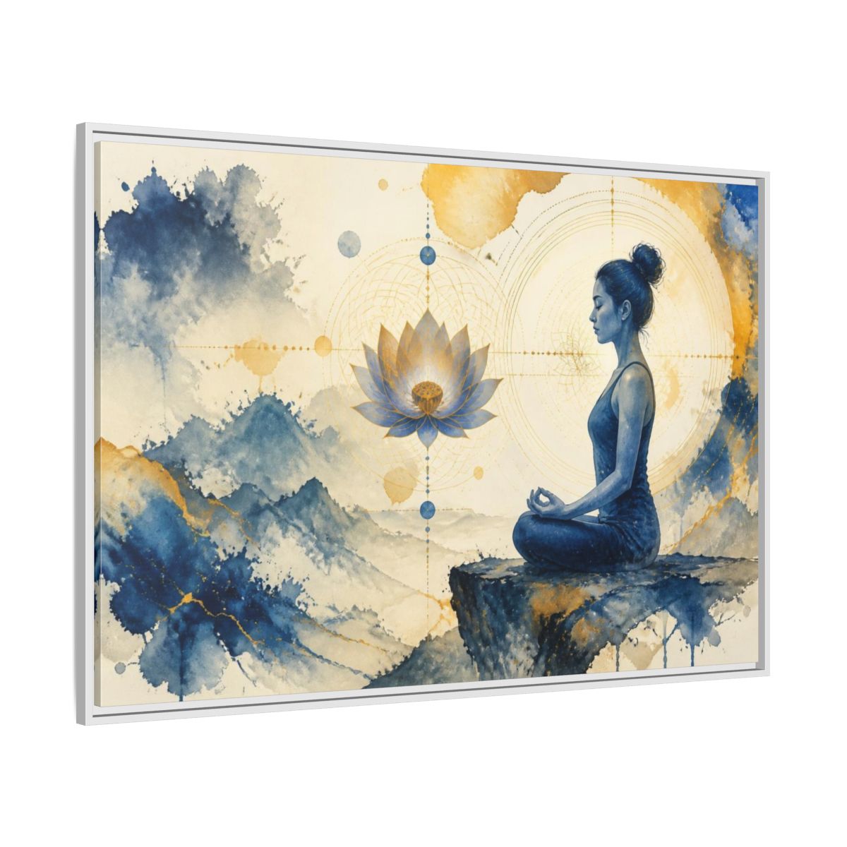 Side Mockup 7. Lotus Yoga Meditation shown as framed canvas print