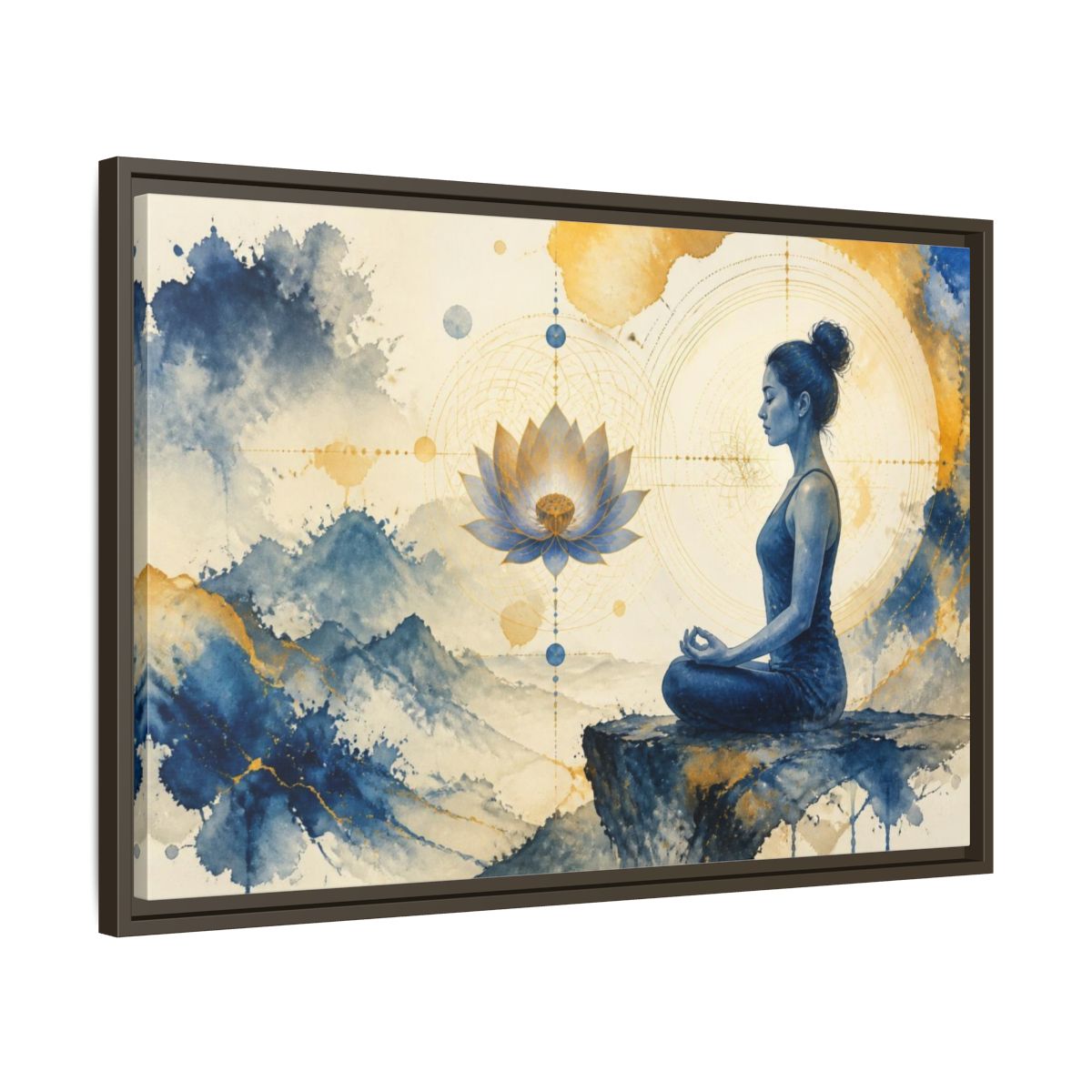 Side Mockup 11. Lotus Yoga Meditation shown as framed canvas print