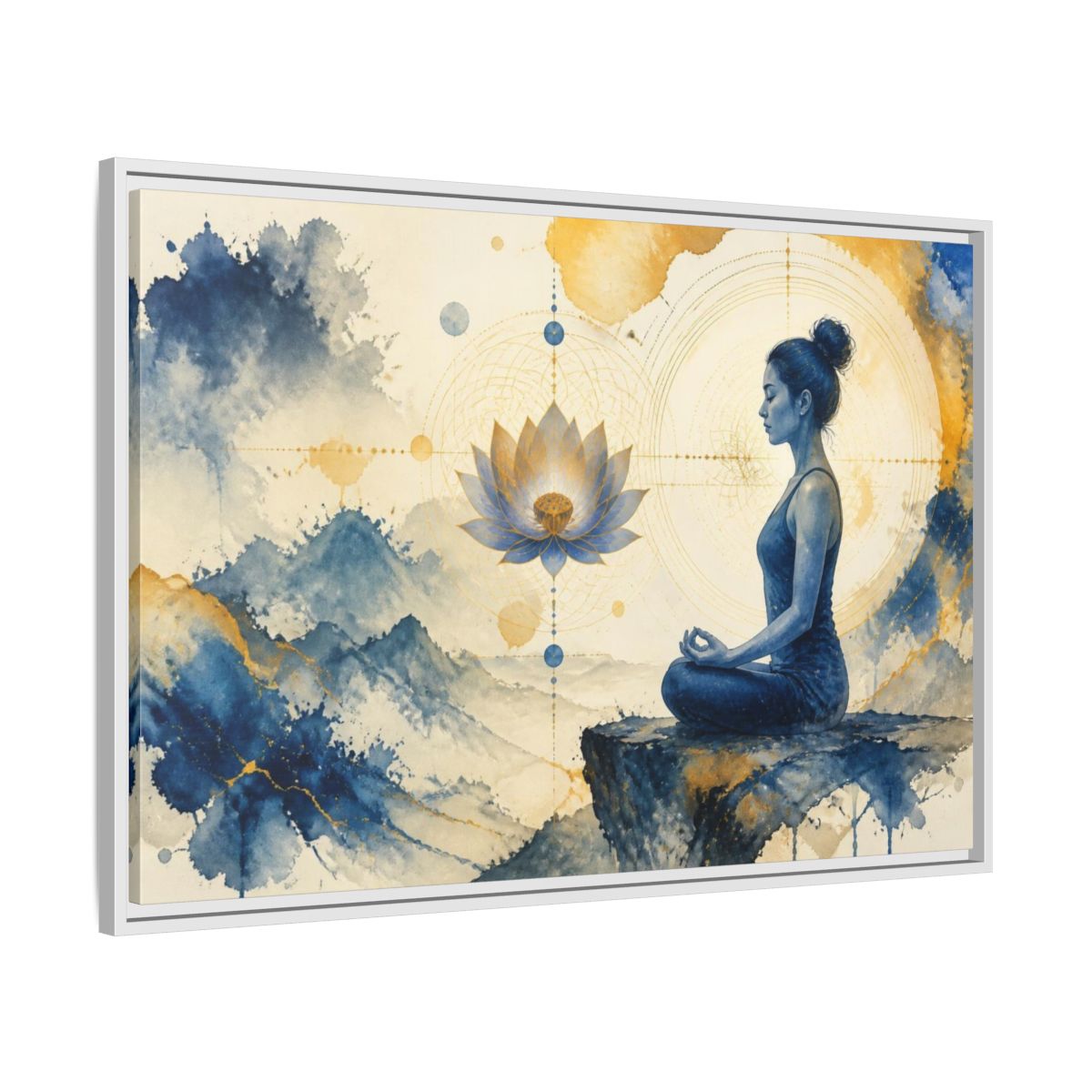 Side Mockup 9. Lotus Yoga Meditation shown as framed canvas print