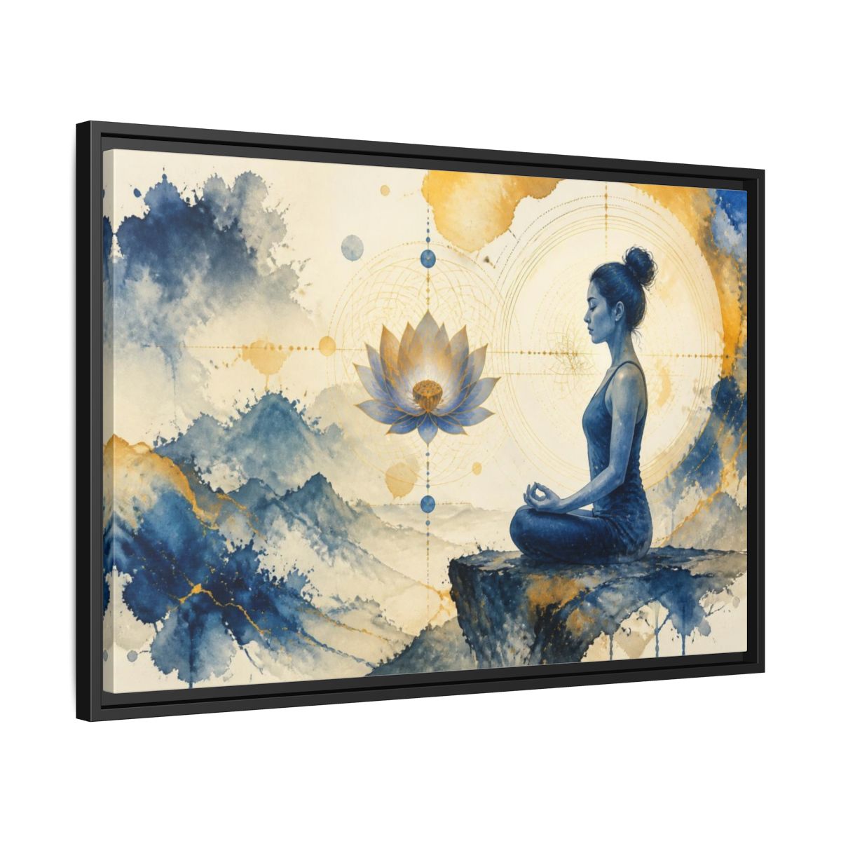 Side Mockup 14. Lotus Yoga Meditation shown as framed canvas print