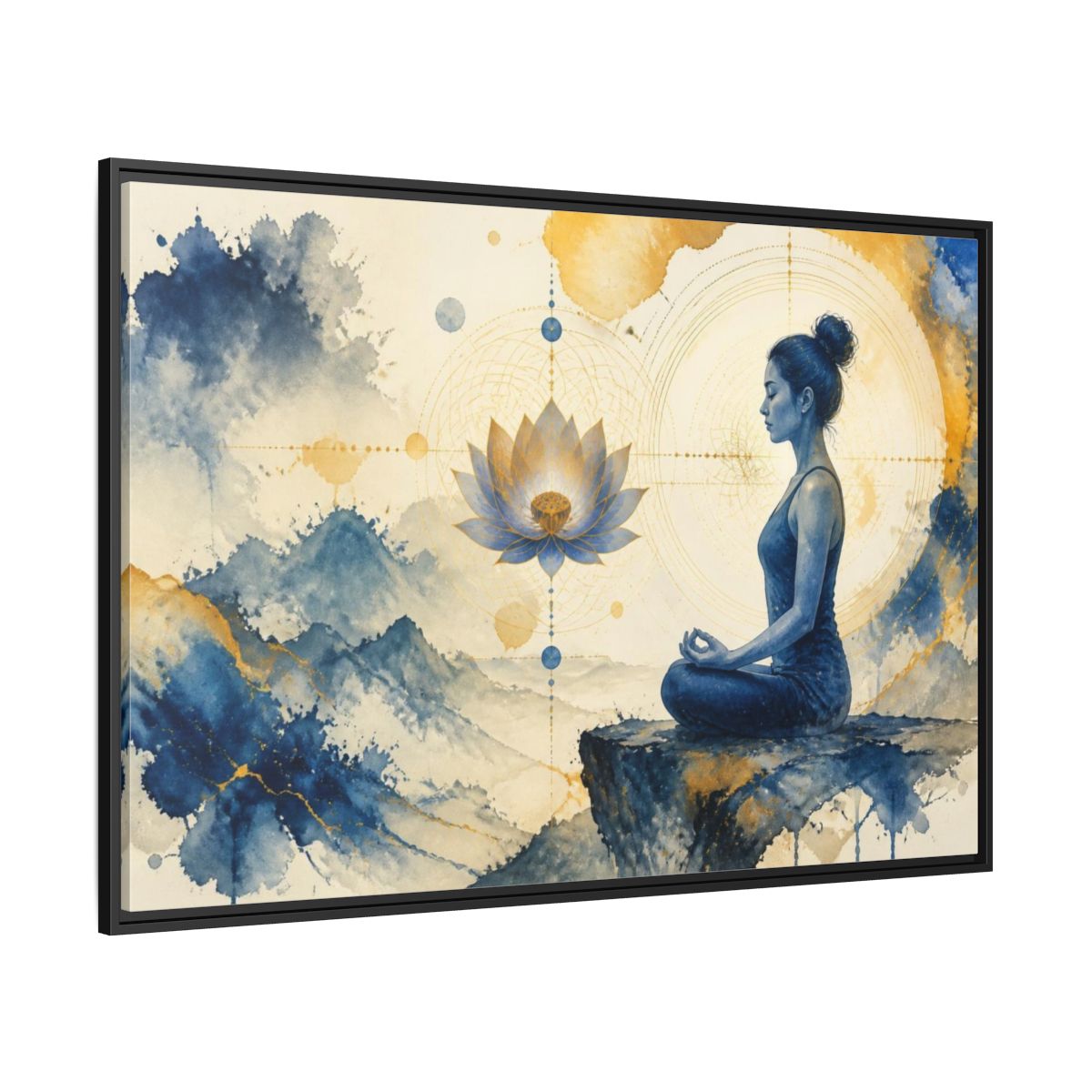 Side Mockup 12. Lotus Yoga Meditation shown as framed canvas print