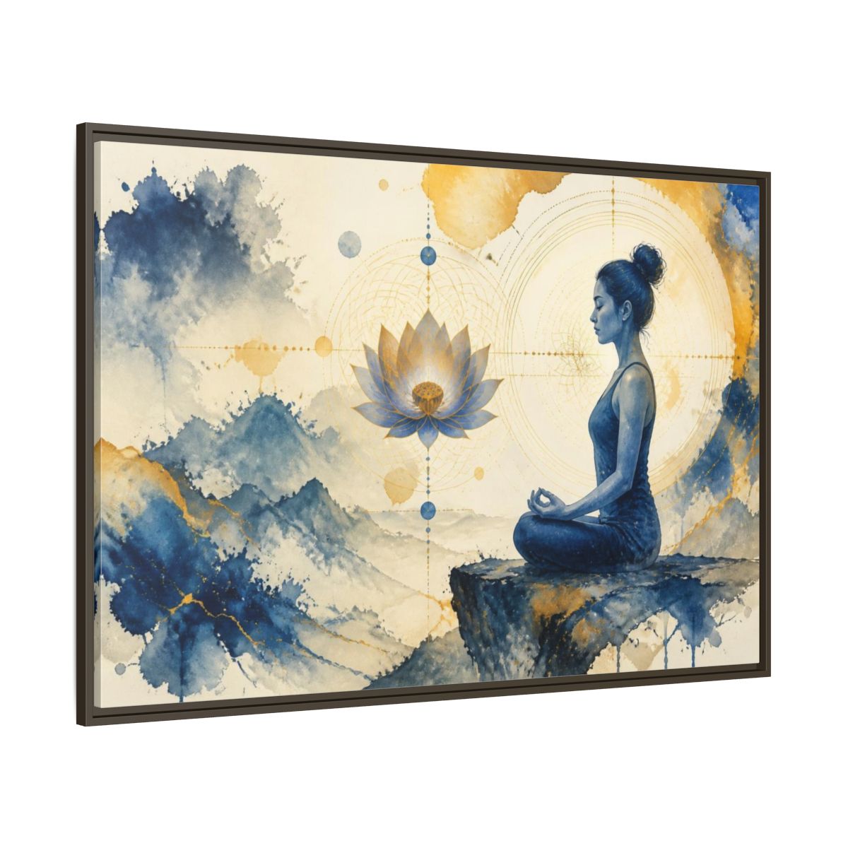 Side Mockup 8. Lotus Yoga Meditation shown as framed canvas print