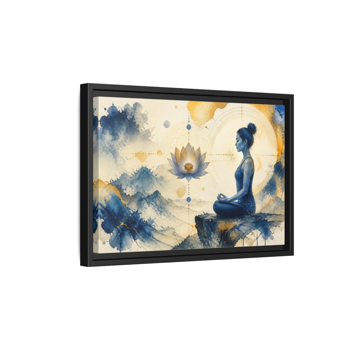 Side Mockup 6. Lotus Yoga Meditation shown as framed canvas print