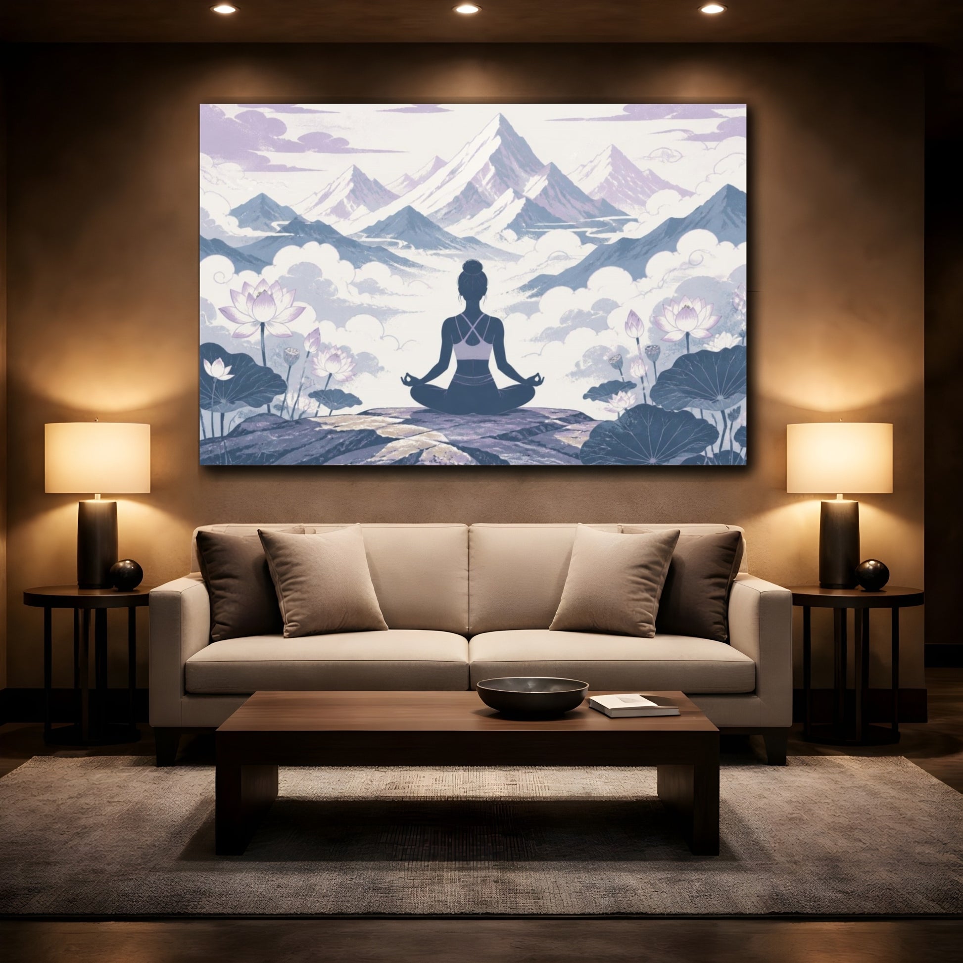Mockup 2. Lotus Yoga Meditation shown as canvas print