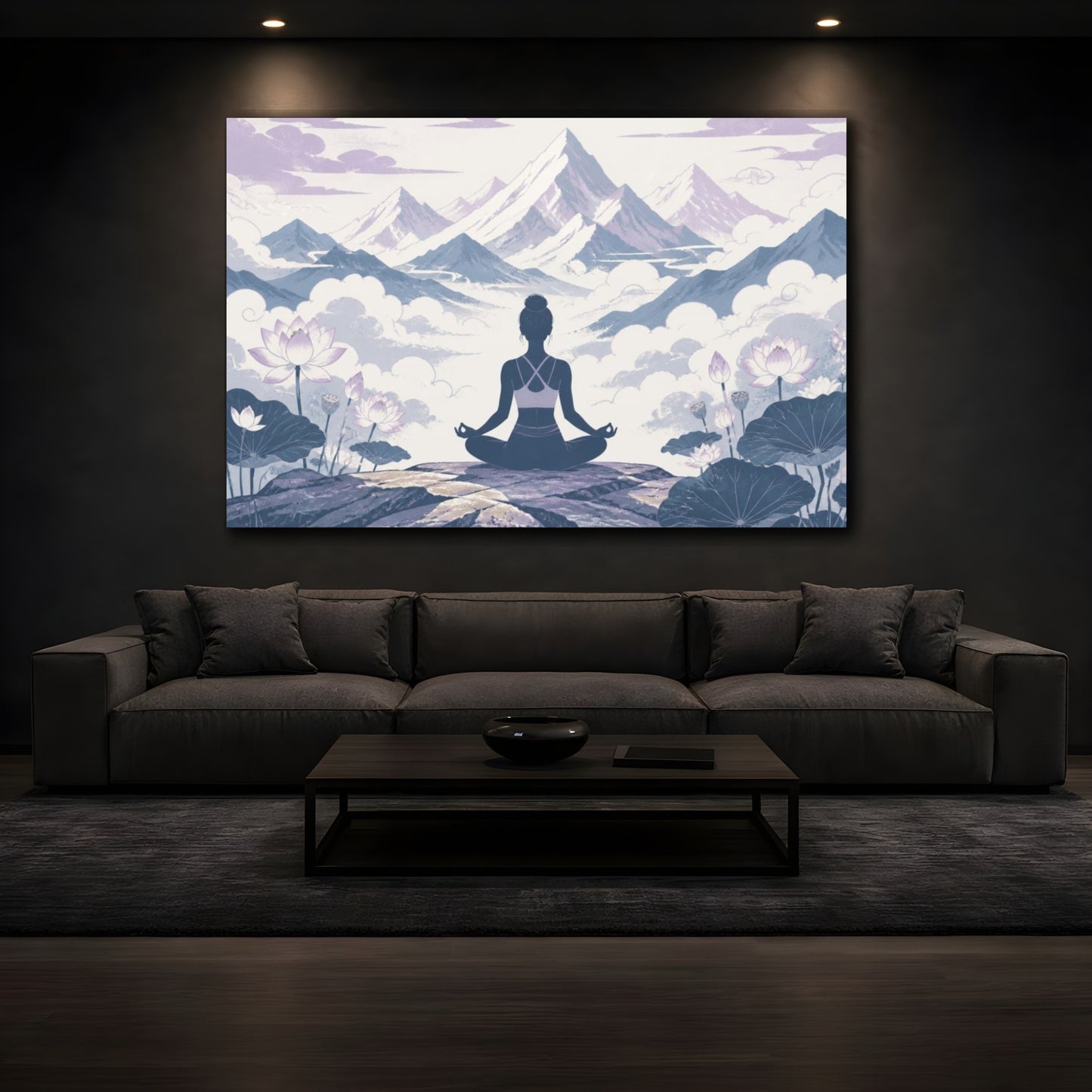 Mockup 3. Lotus Yoga Meditation shown as canvas print