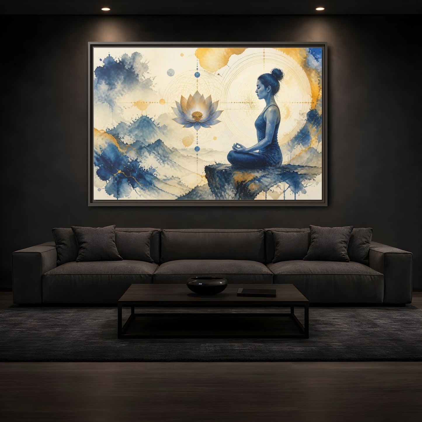 Mockup 3. Lotus Yoga Meditation shown as framed canvas print