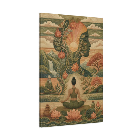 Main Mockup. Lotus Yoga Silhouette shown as canvas print