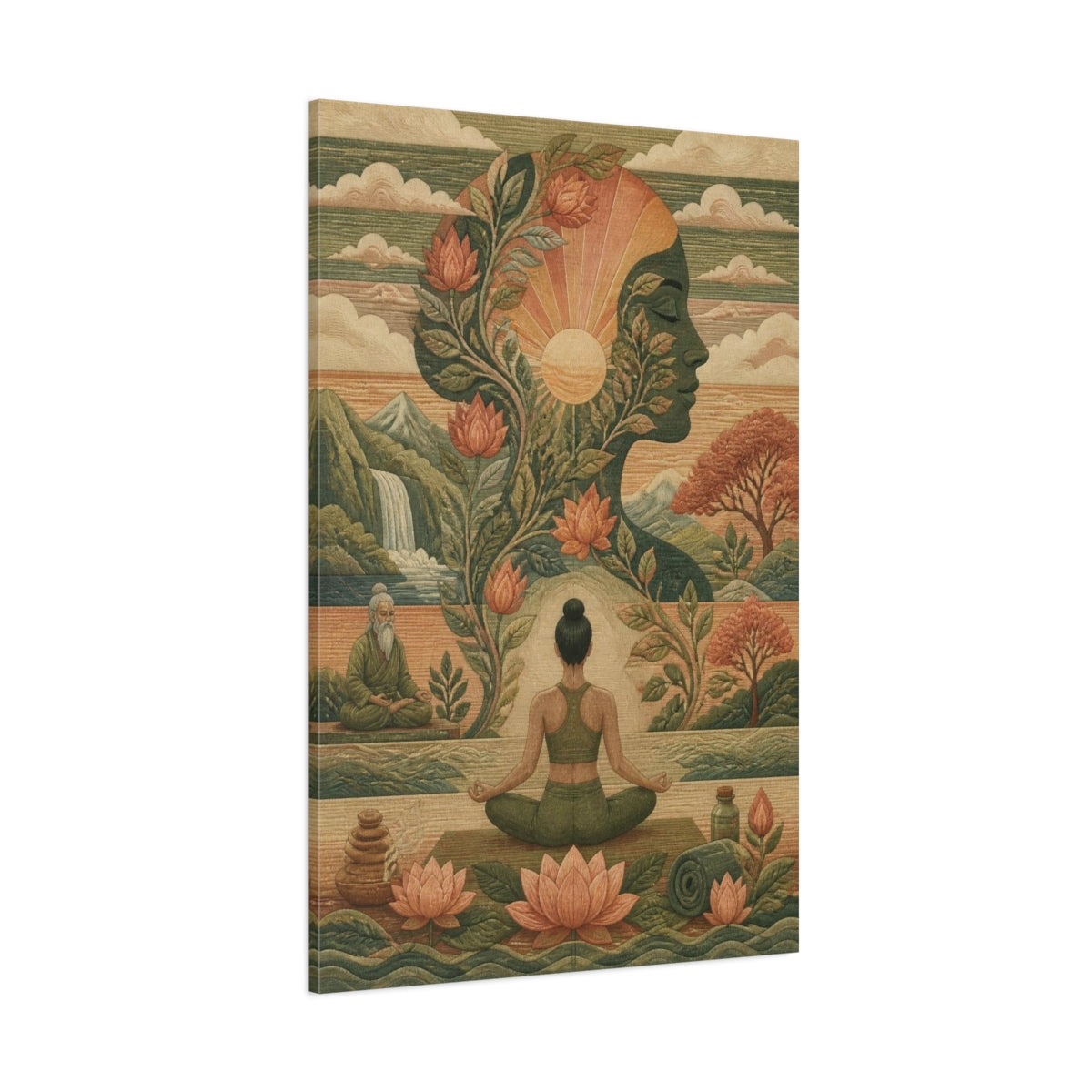 Side Mockup 1. Lotus Yoga Silhouette shown as canvas print