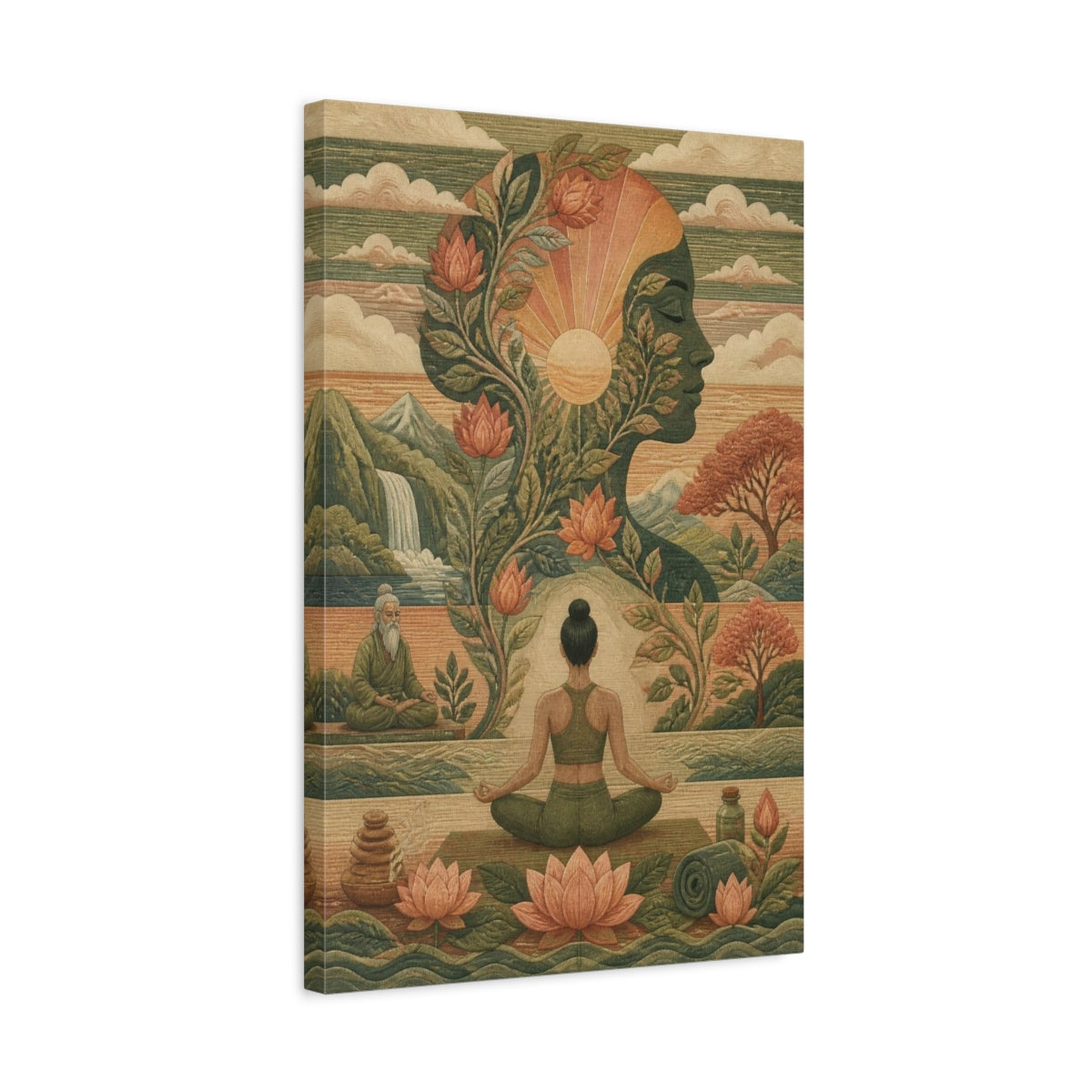 Side Mockup 3. Lotus Yoga Silhouette shown as canvas print