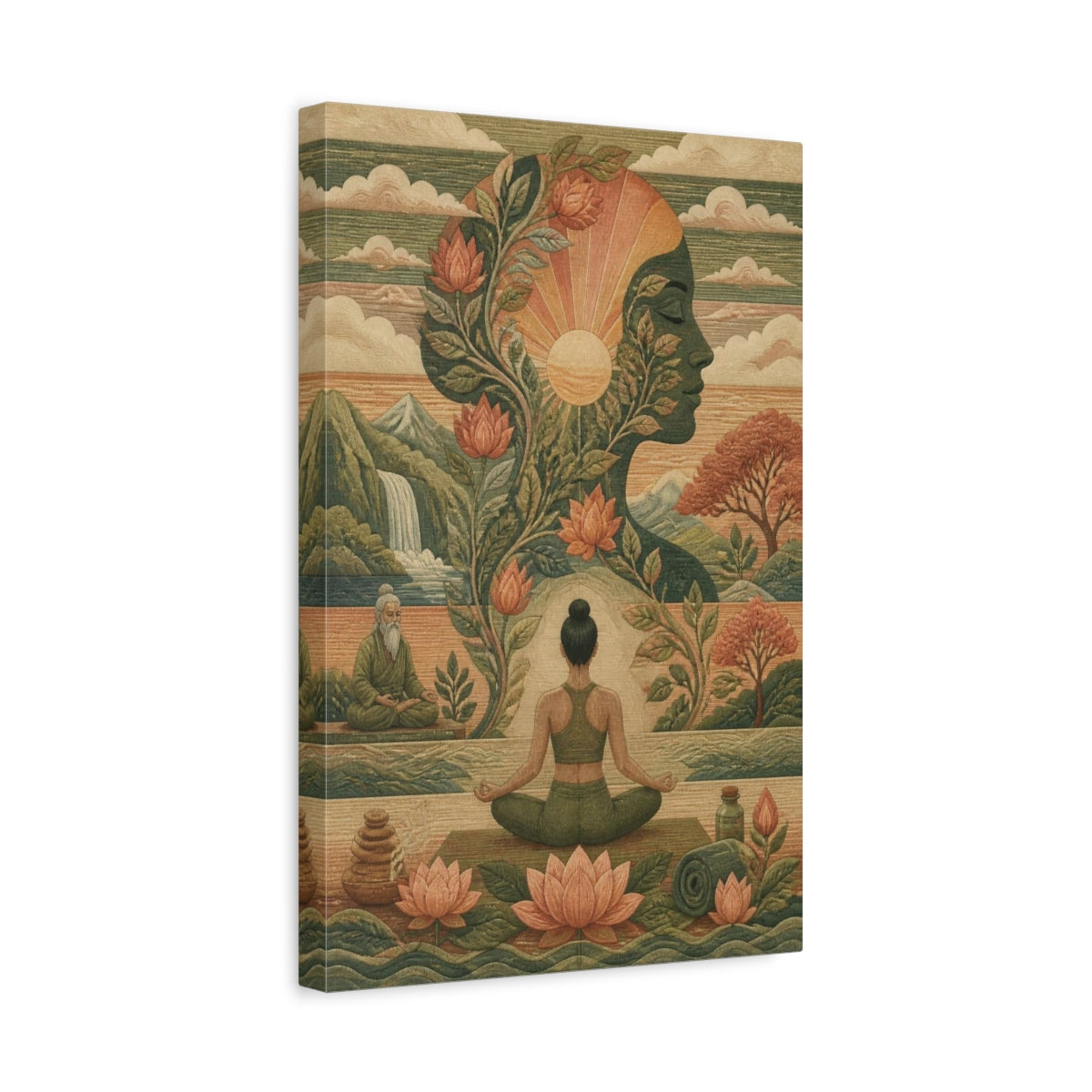 Side Mockup 4. Lotus Yoga Silhouette shown as canvas print