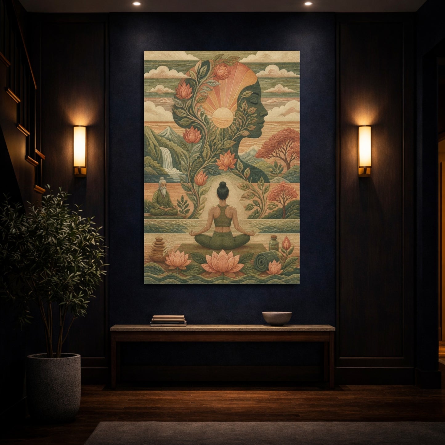 Mockup 4. Lotus Yoga Silhouette shown as canvas print