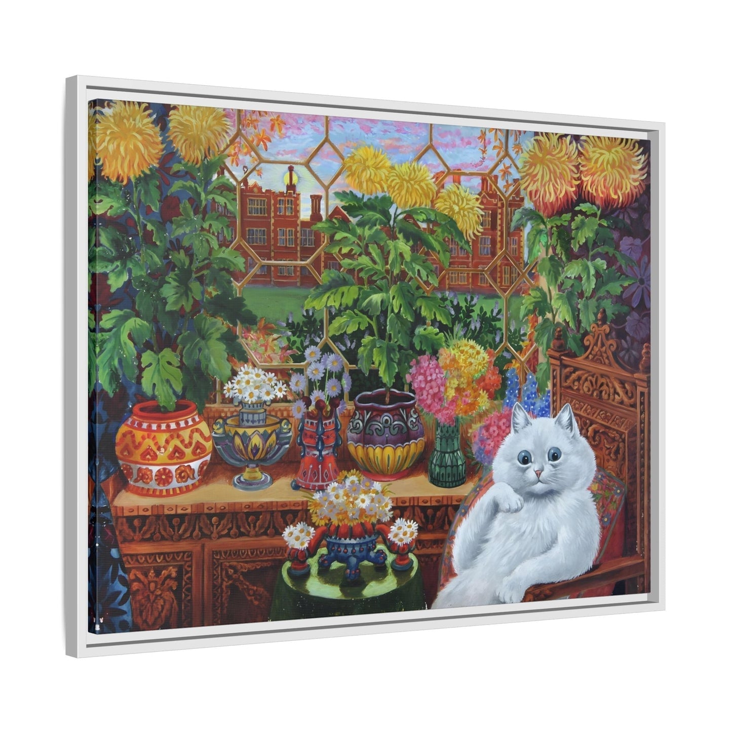 Louis Wain Cat Garden Canvas Print - Colorful Animal Wall Art in Frame