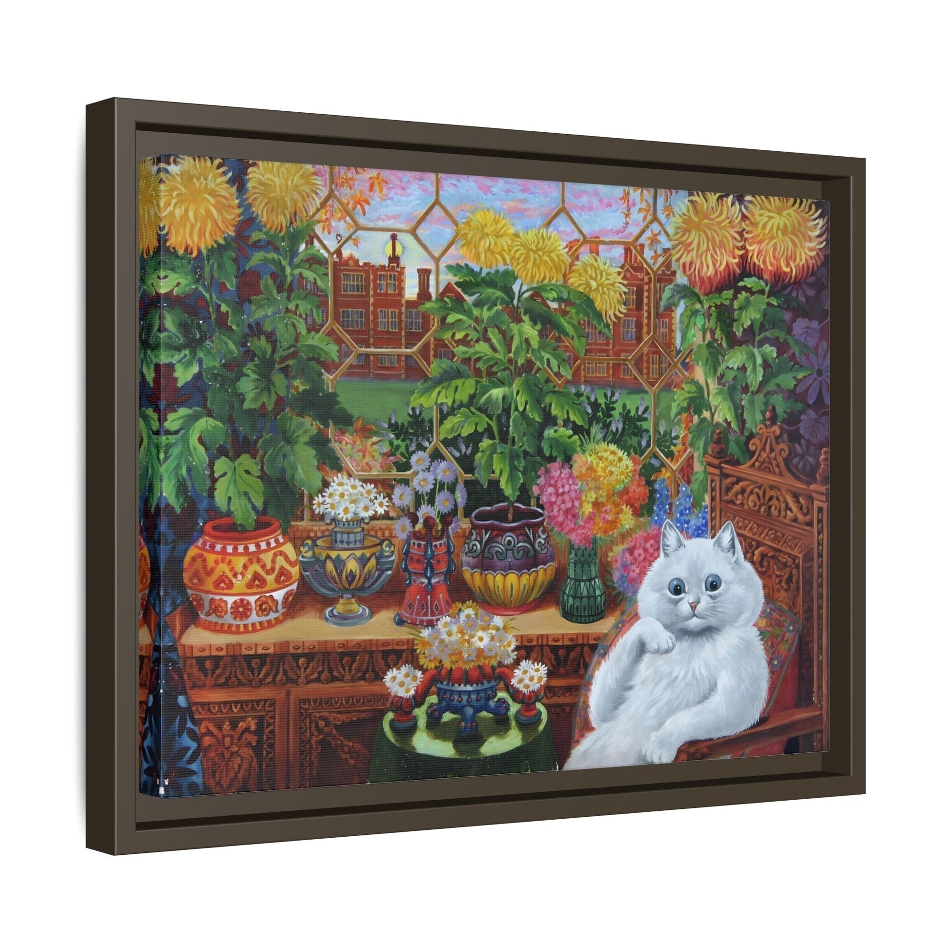 Louis Wain Cat Garden Canvas Print - Colorful Animal Wall Art in Frame