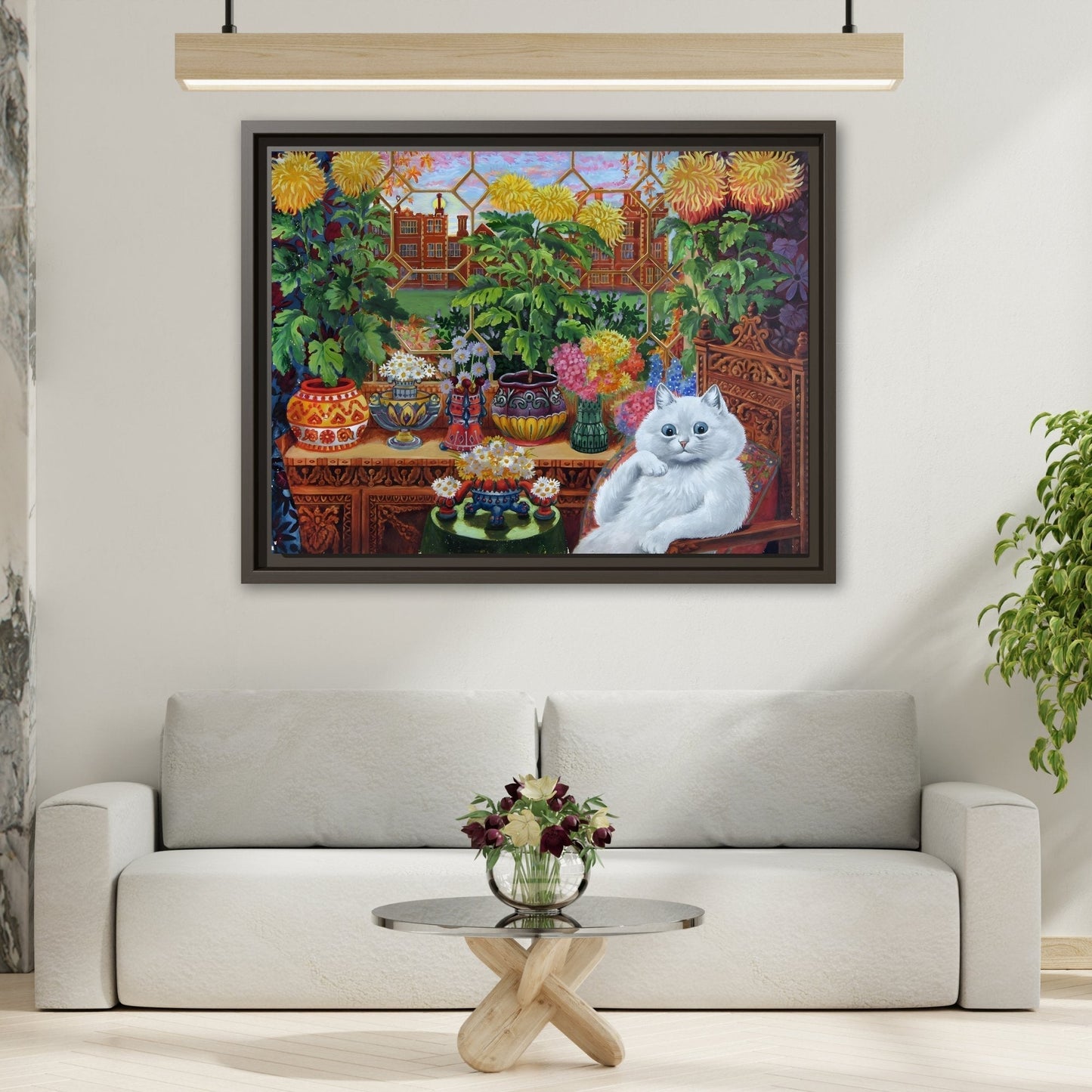 Louis Wain Cat Garden Canvas Print - Colorful Animal Wall Art in Frame