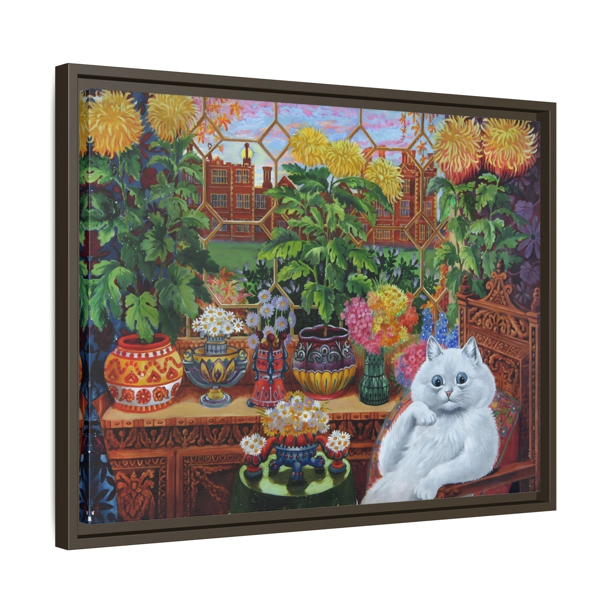 Louis Wain Cat Garden Canvas Print - Colorful Animal Wall Art in Frame