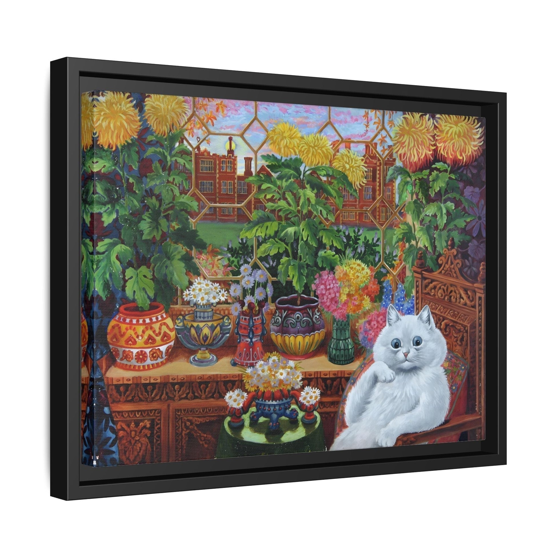 Louis Wain Cat Garden Canvas Print - Colorful Animal Wall Art in Frame