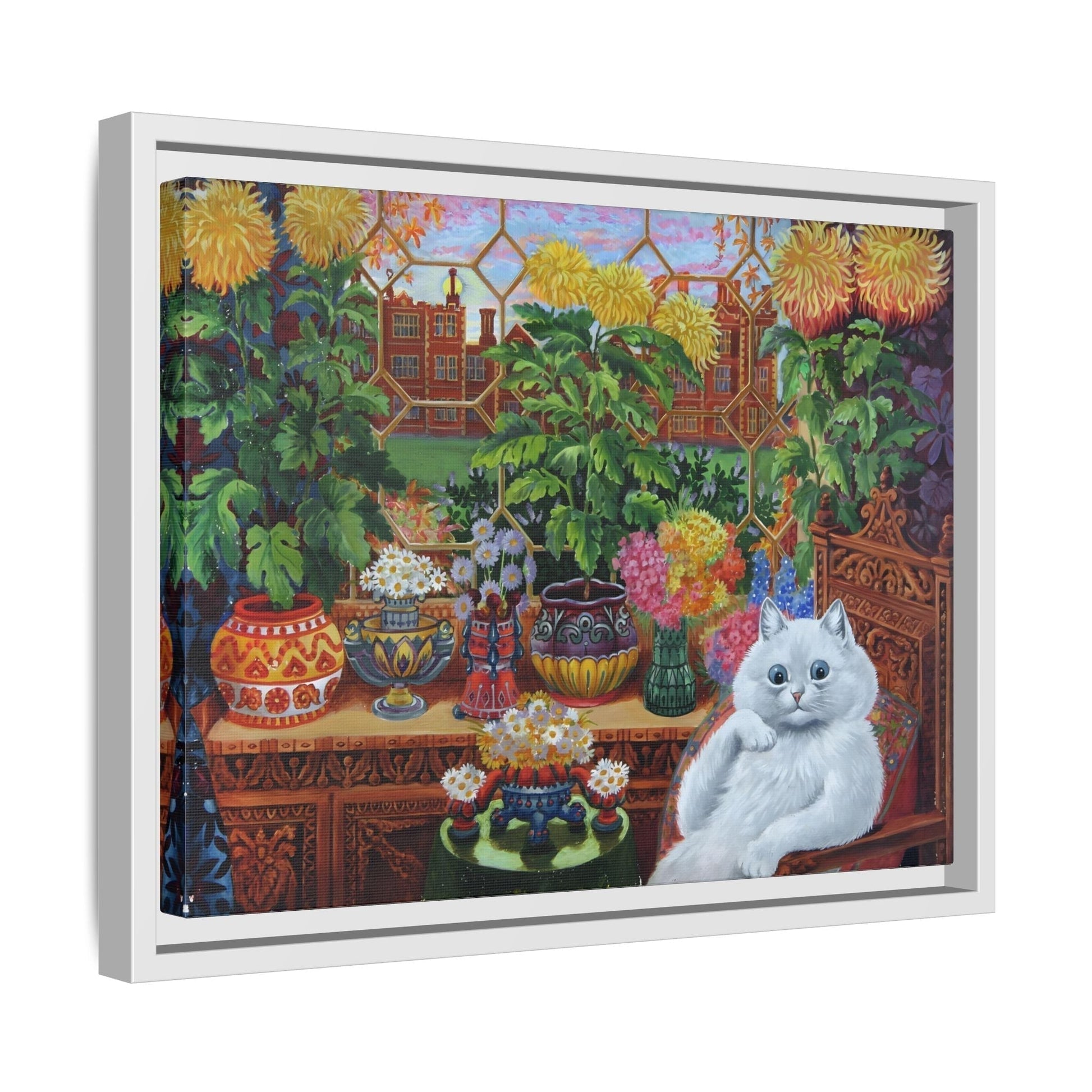 Louis Wain Cat Garden Canvas Print - Colorful Animal Wall Art in Frame