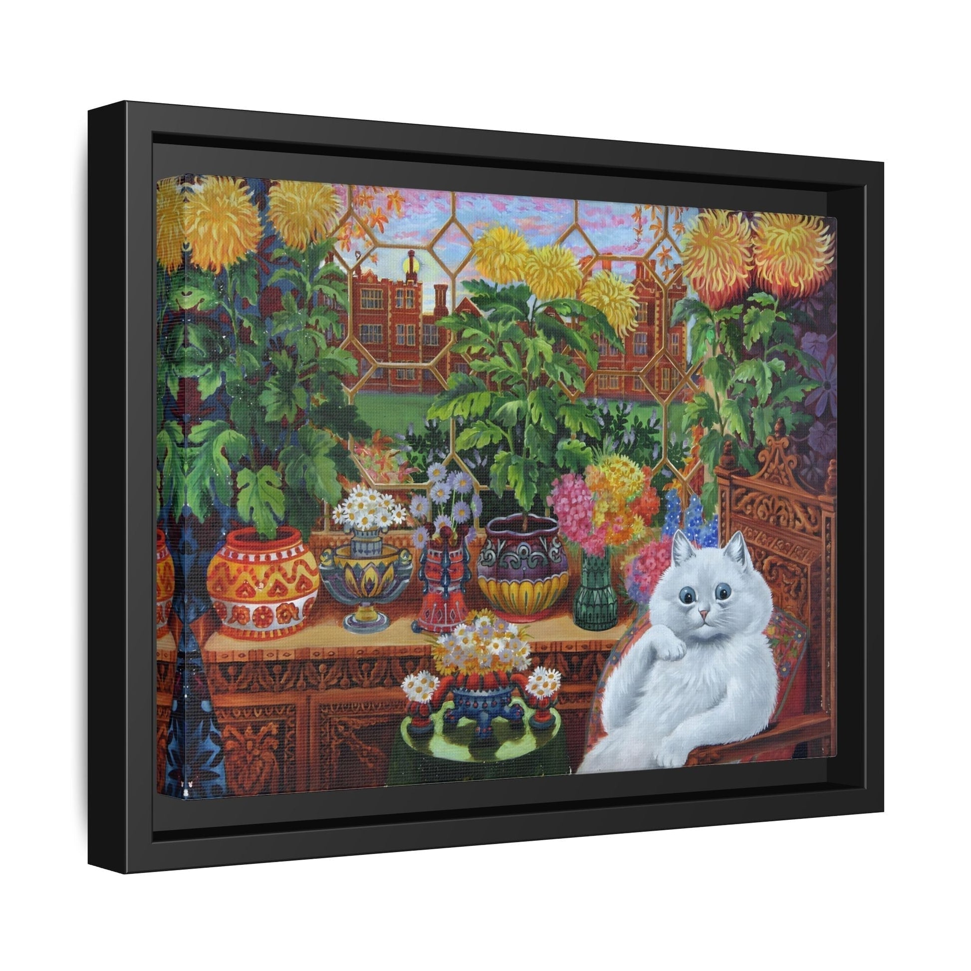 Louis Wain Cat Garden Canvas Print - Colorful Animal Wall Art in Frame