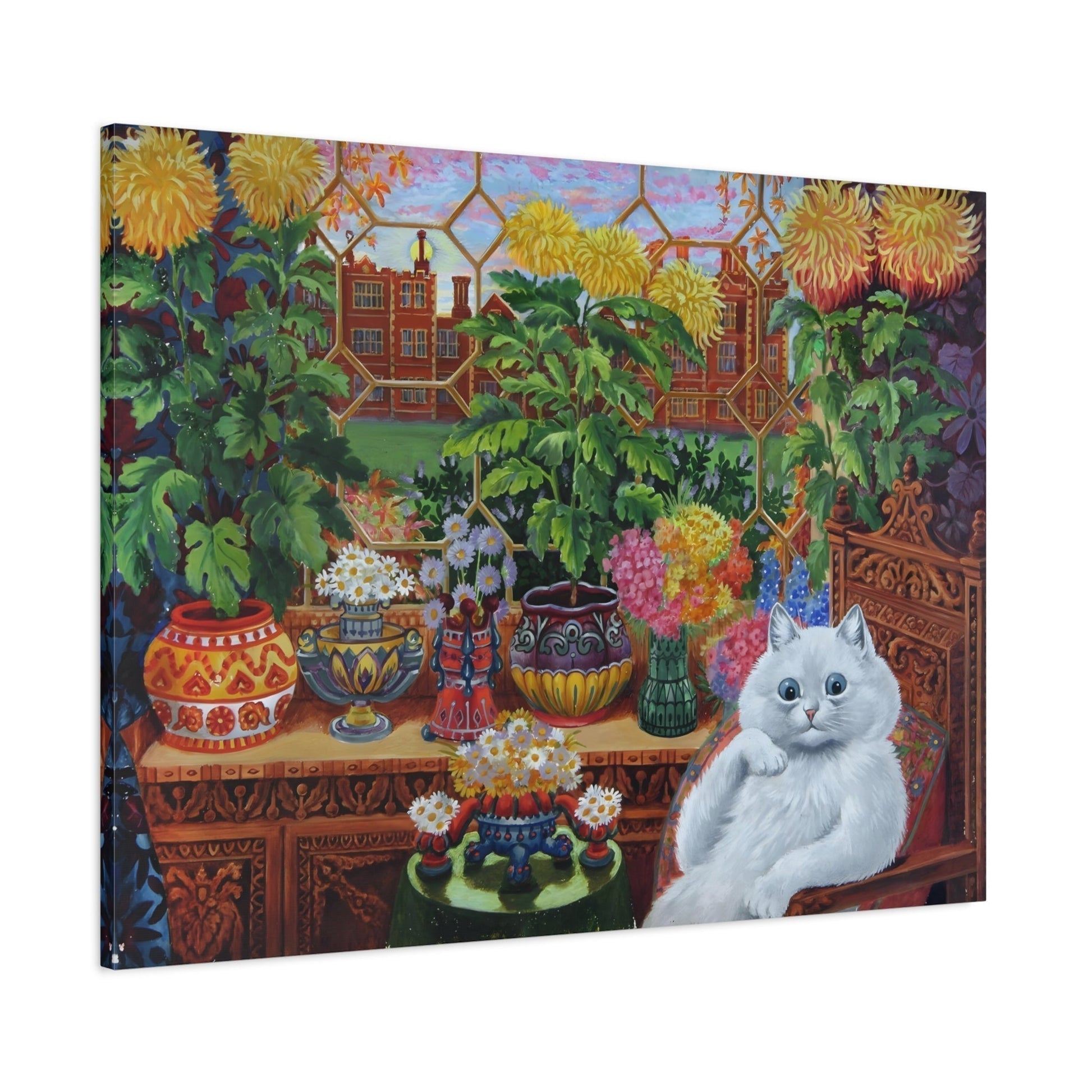 Louis Wain Cat in the Garden Room Canvas Print - Colorful Cats Wall Art