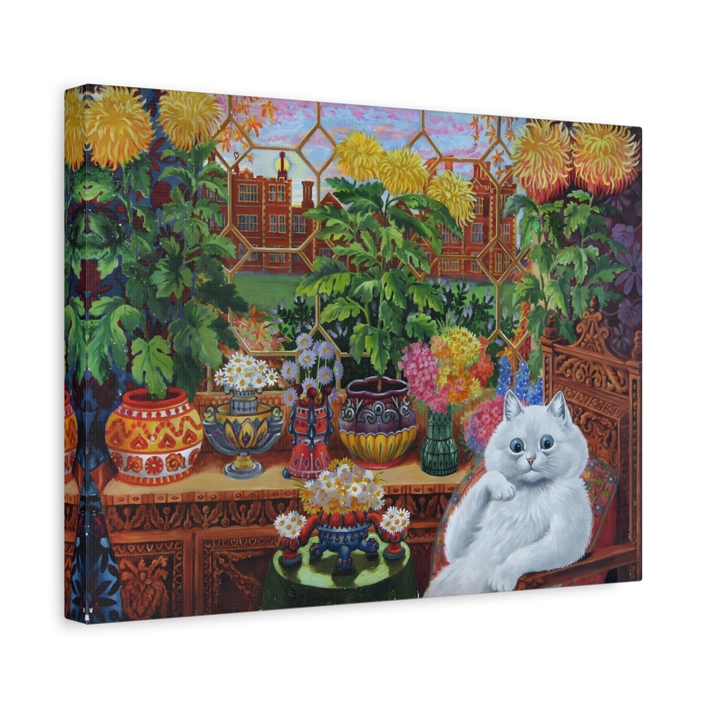 Louis Wain Cat in the Garden Room Canvas Print - Colorful Cats Wall Art