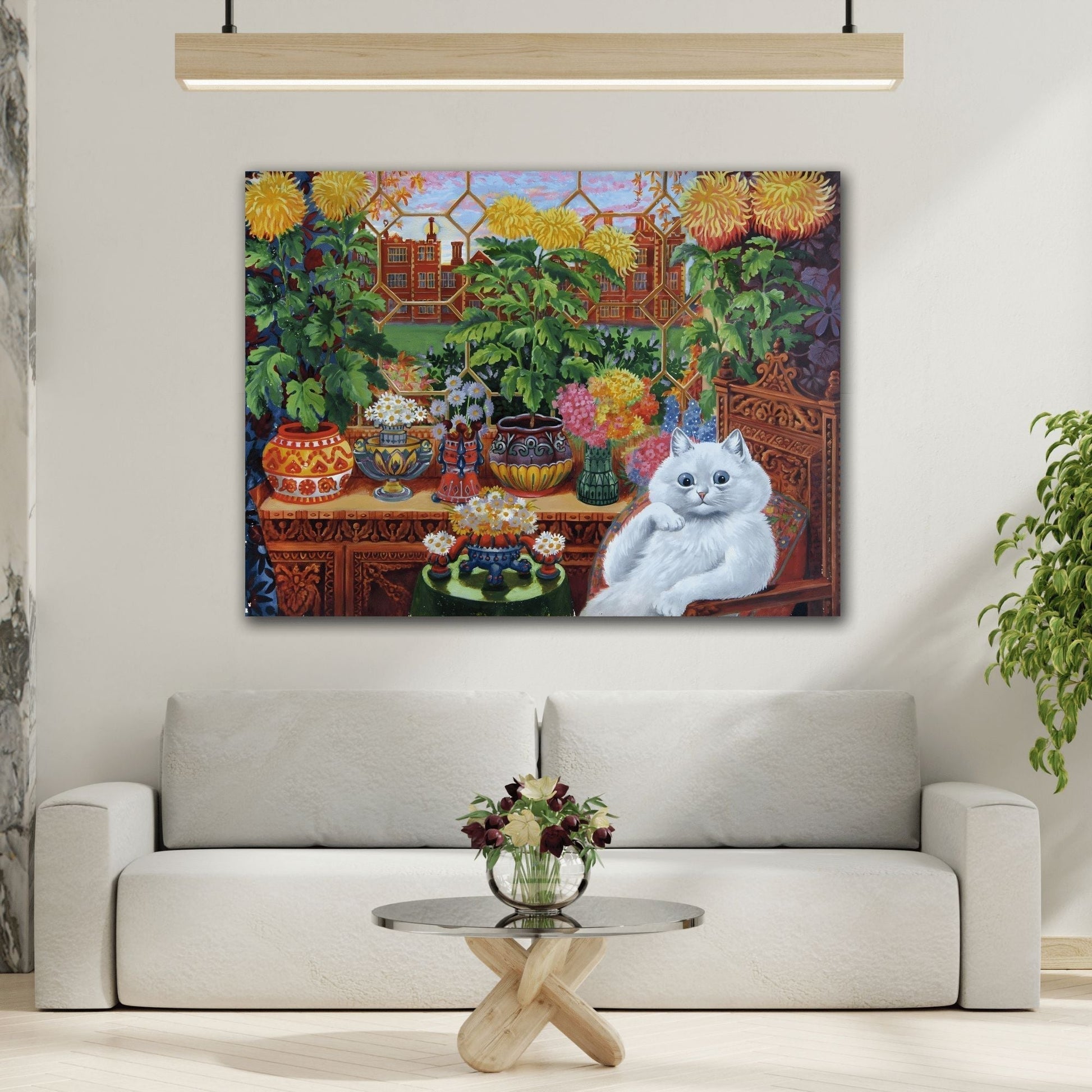 Louis Wain Cat in the Garden Room Canvas Print - Colorful Cats Wall Art