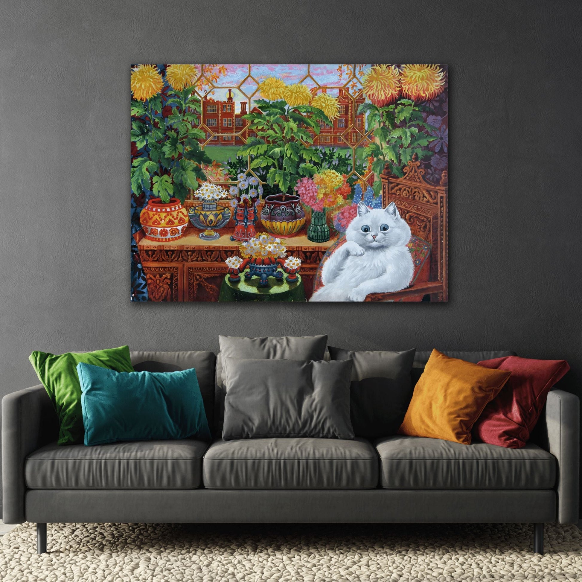 Louis Wain Cat in the Garden Room - Cats Canvas Wall Art Reproduction