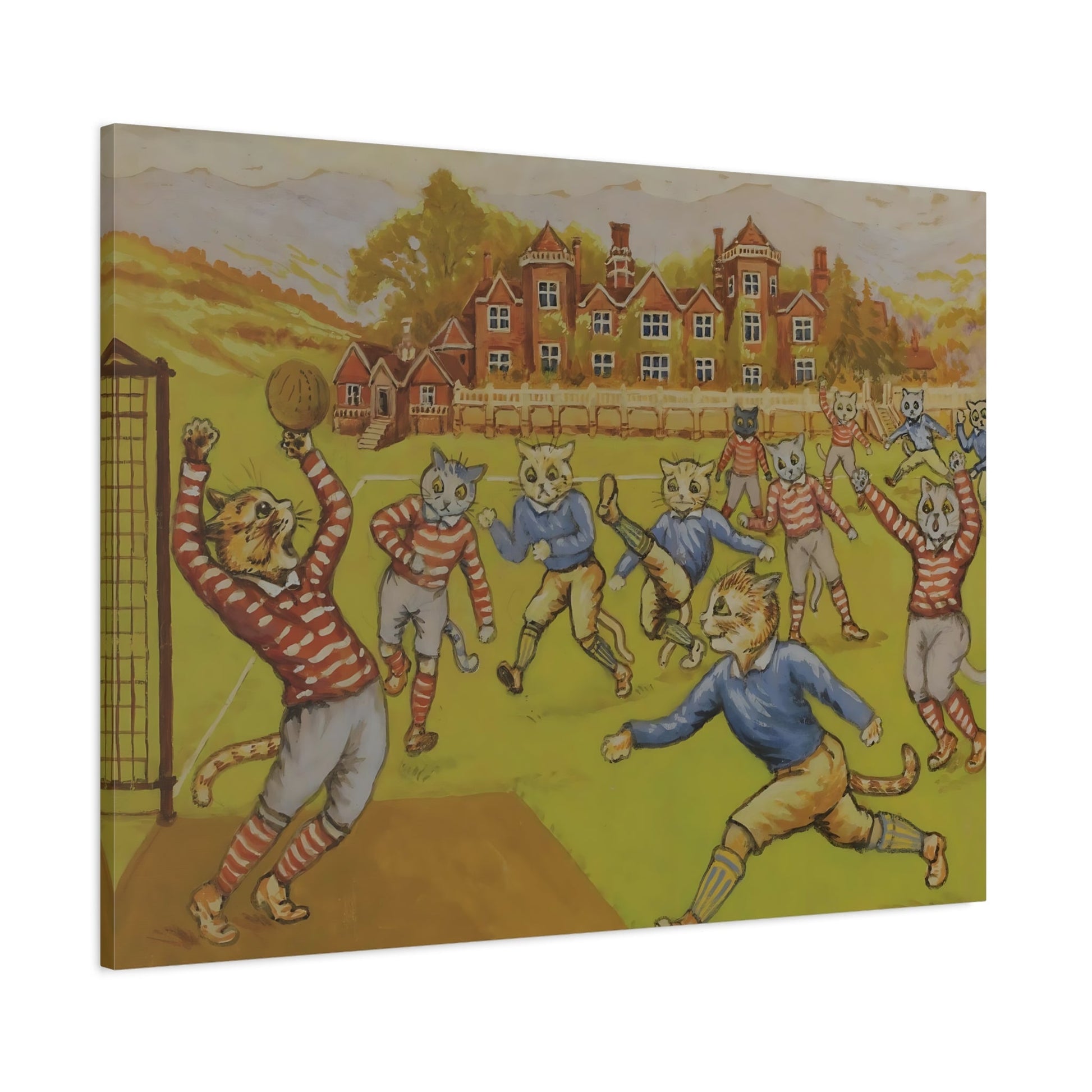 Louis Wain Cats Playing Football - Funny Animal Canvas Wall Art Print