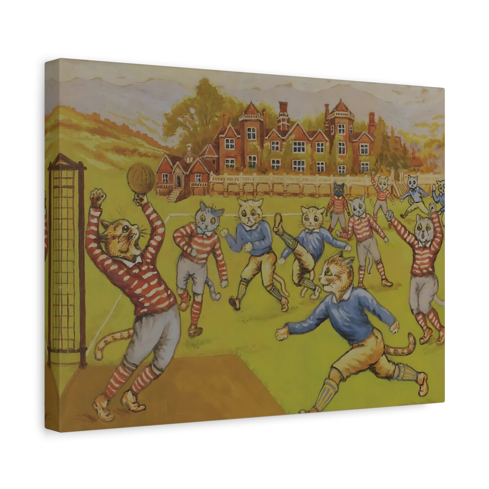 Louis Wain Cats Playing Football - Funny Animal Canvas Wall Art Print