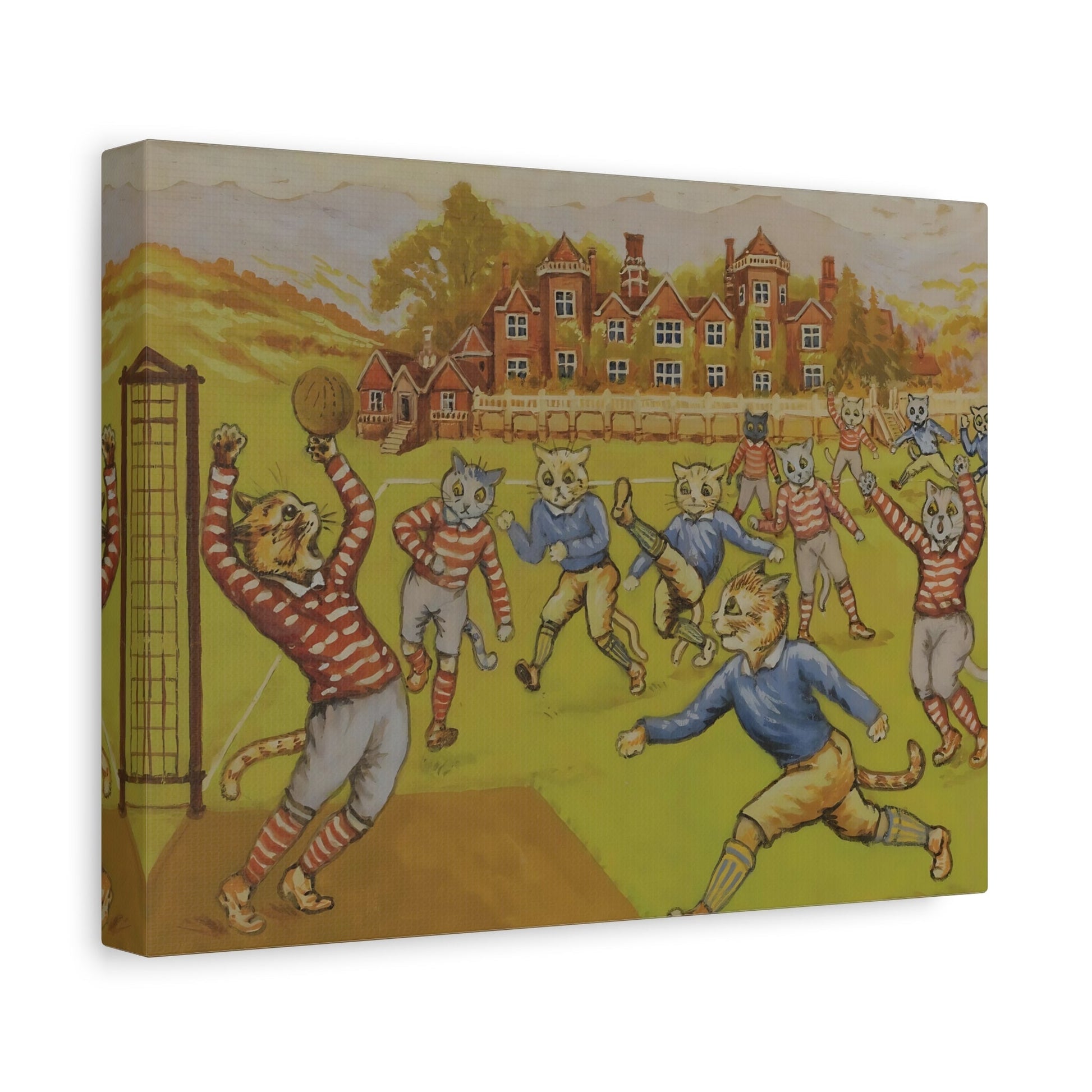 Louis Wain Cats Playing Football - Funny Animal Canvas Wall Art Print