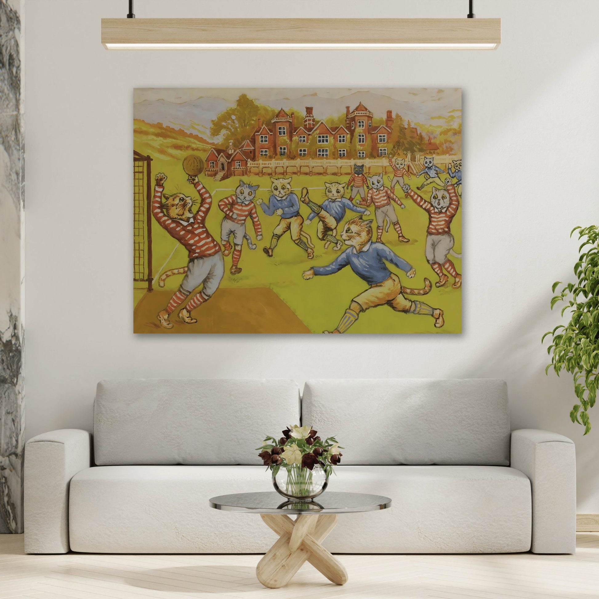 Louis Wain Cats Playing Football - Funny Animal Canvas Wall Art Print