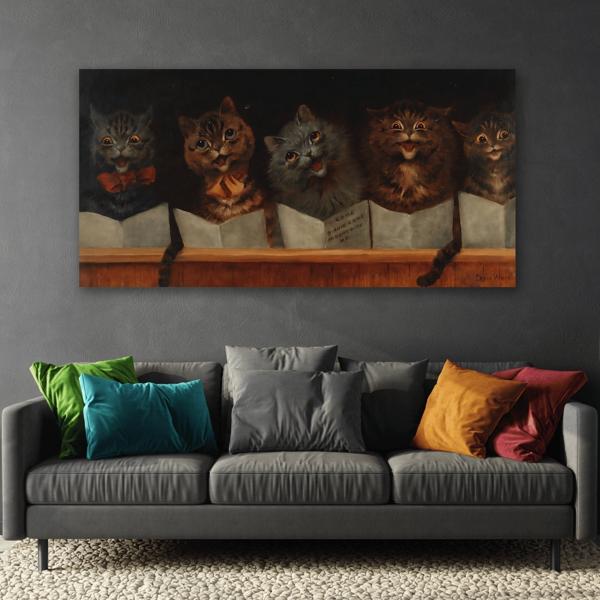 Louis Wain Come Birdie and Live with Me - Cats Canvas Wall Art Print - YesArtYes