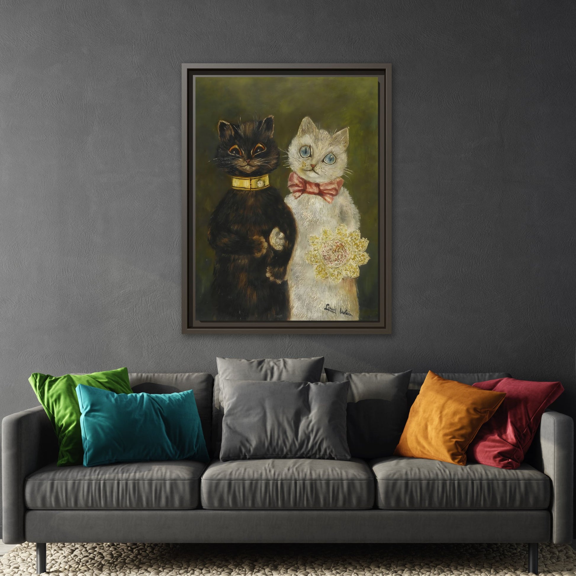 Louis Wain Funny Cats Canvas Art Print - Bride and Groom - YesArtYes