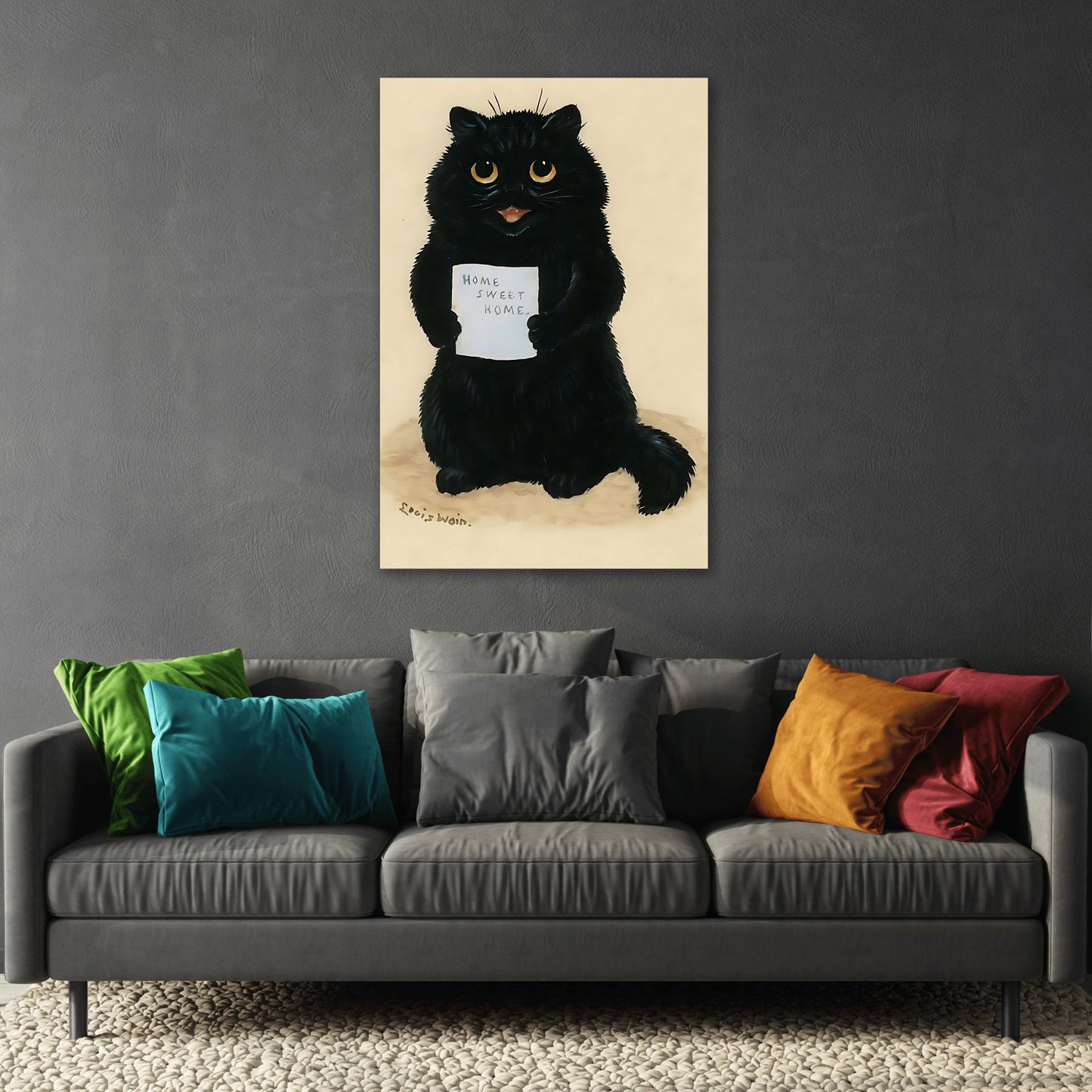 Louis Wain Home Sweet Home - Cat Canvas Wall Art Print