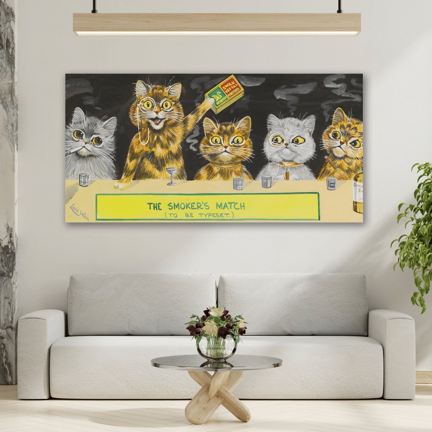 Louis Wain Smokers Match Animal Canvas Print - Funny Cats Wall Art Prints for Bedroom