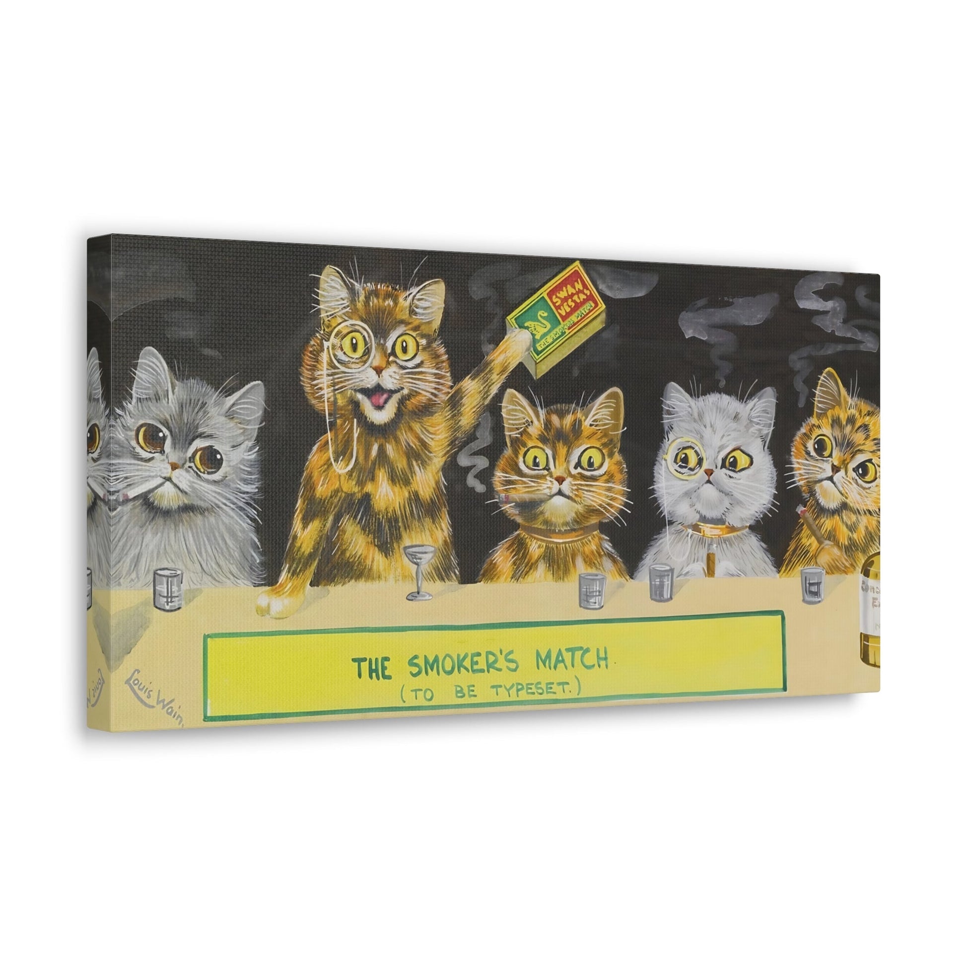 Louis Wain Smokers Match Animal Canvas Print - Funny Cats Wall Art Prints for Bedroom