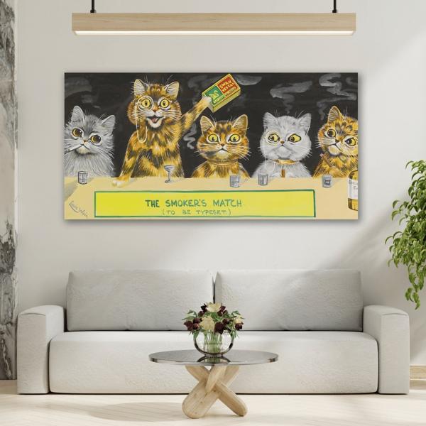 Louis Wain Smokers Match Canvas Print - Funny Cats Wall Art - YesArtYes
