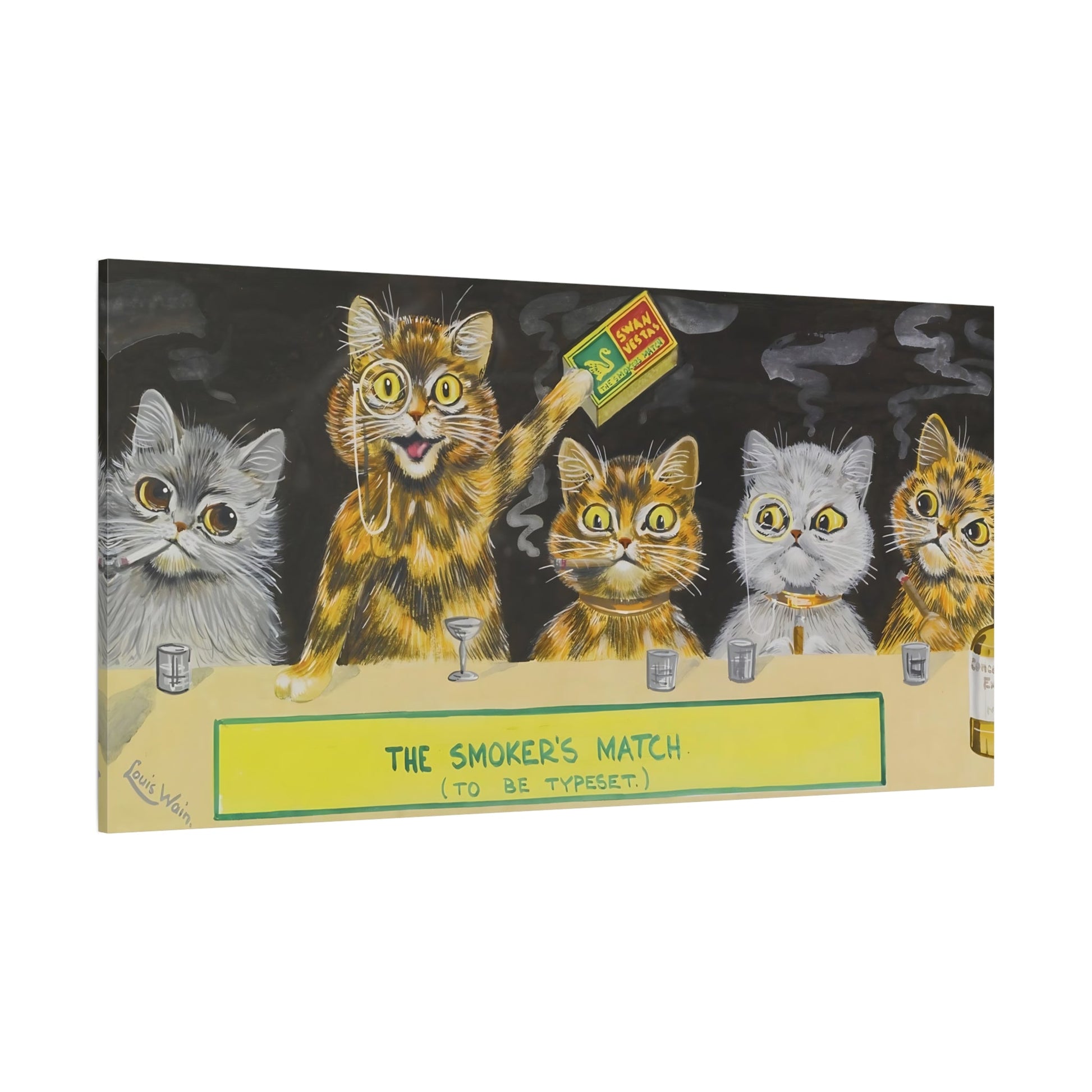 Louis Wain Smokers Match Canvas Print - Funny Cats Wall Art - YesArtYes