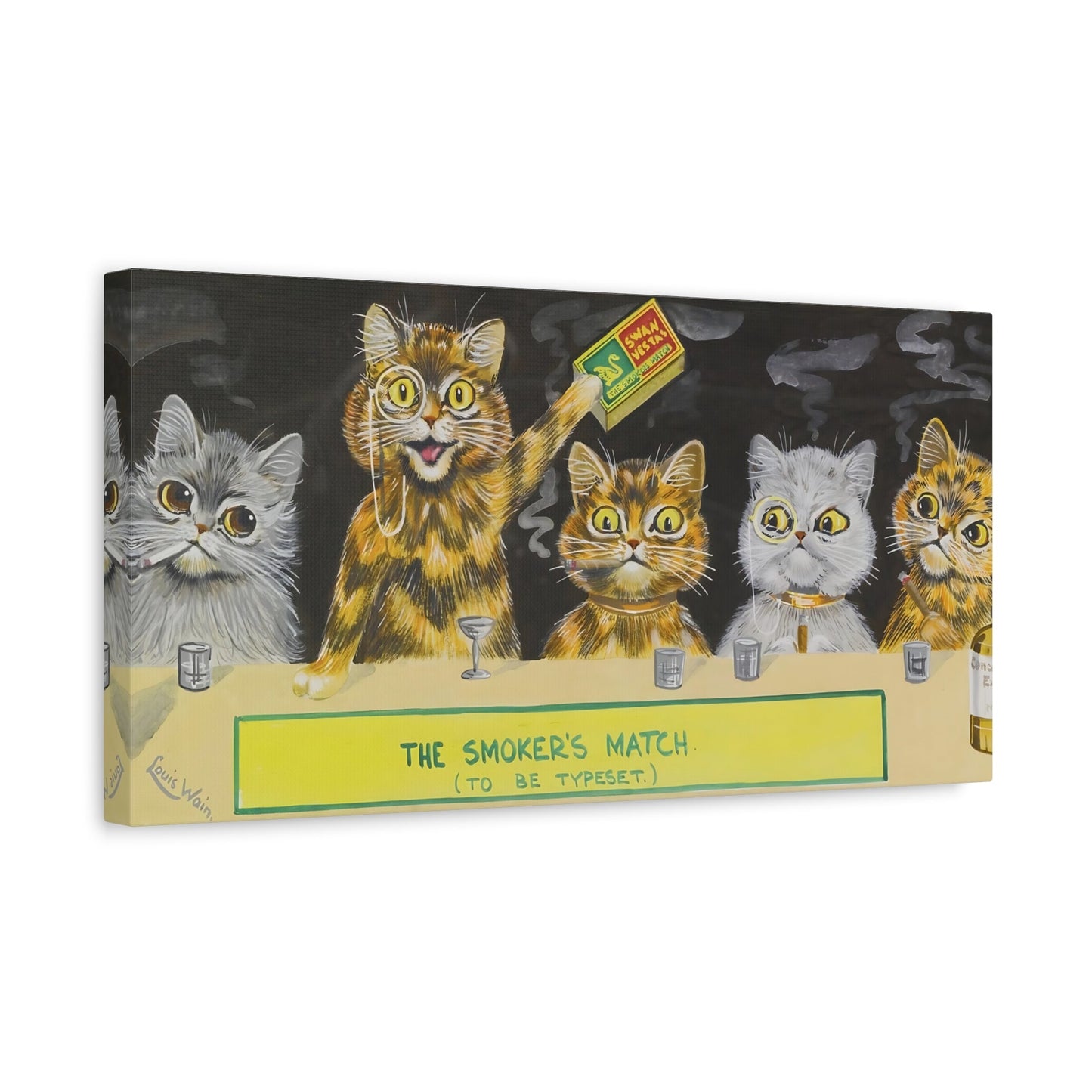 Louis Wain Smokers Match Canvas Print - Funny Cats Wall Art - YesArtYes