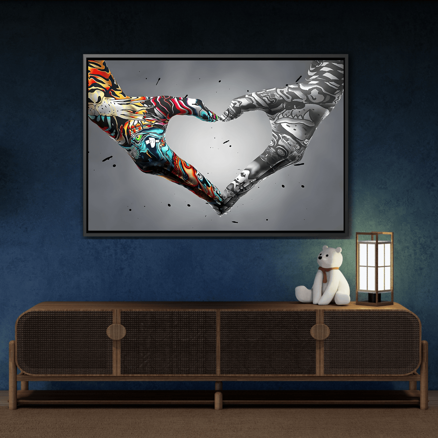 Love in Hands Canvas, Colorful Valentine Large Framed Wall Art - YesArtYes