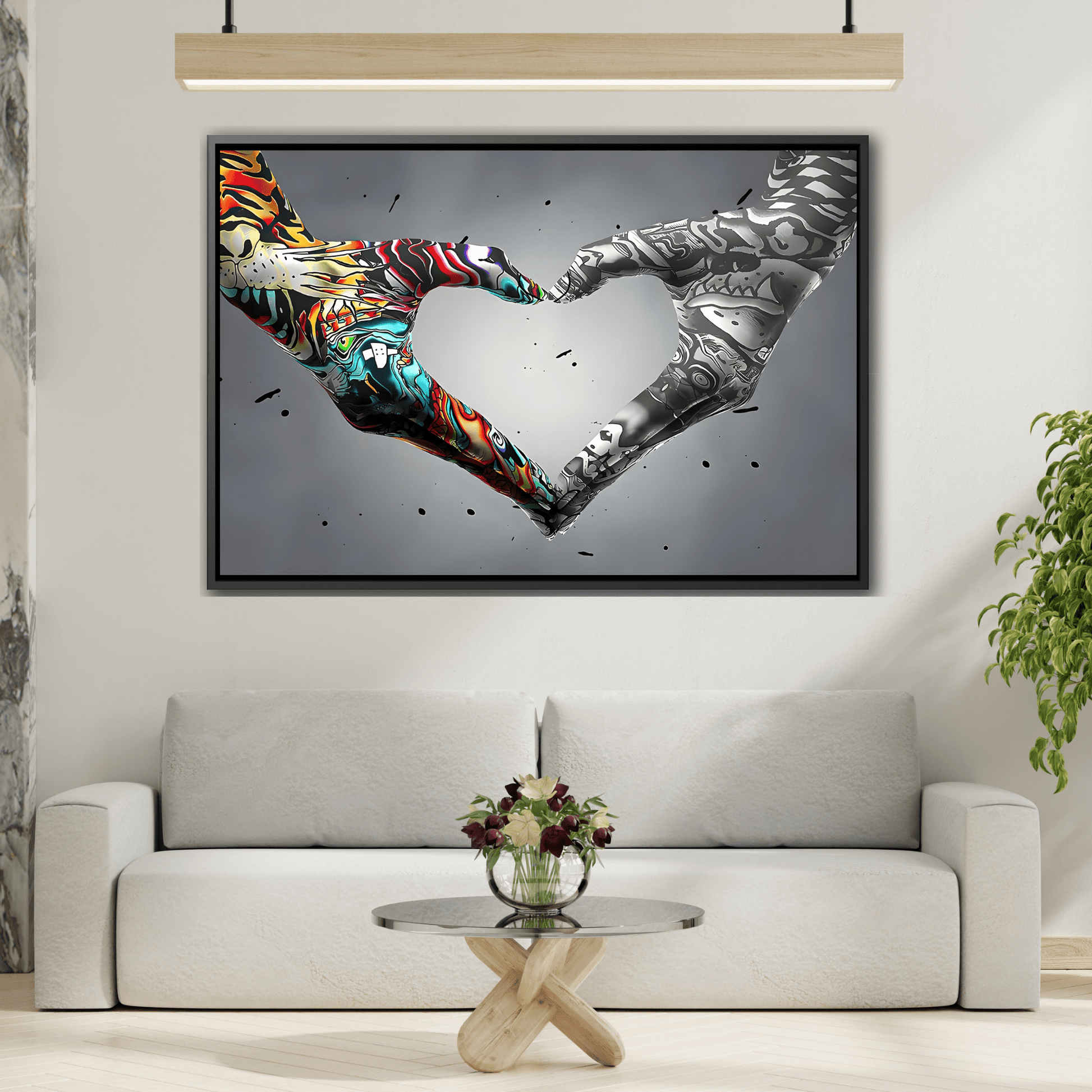 Love in Hands Canvas, Colorful Valentine Large Framed Wall Art - YesArtYes