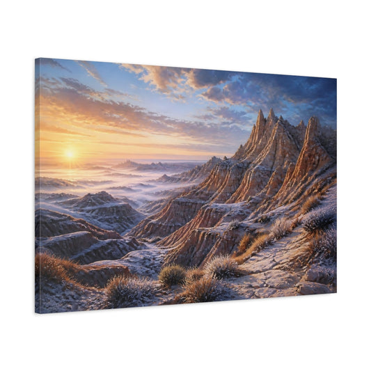 Main Mockup. Luminous Badlands Sunrise shown as canvas print