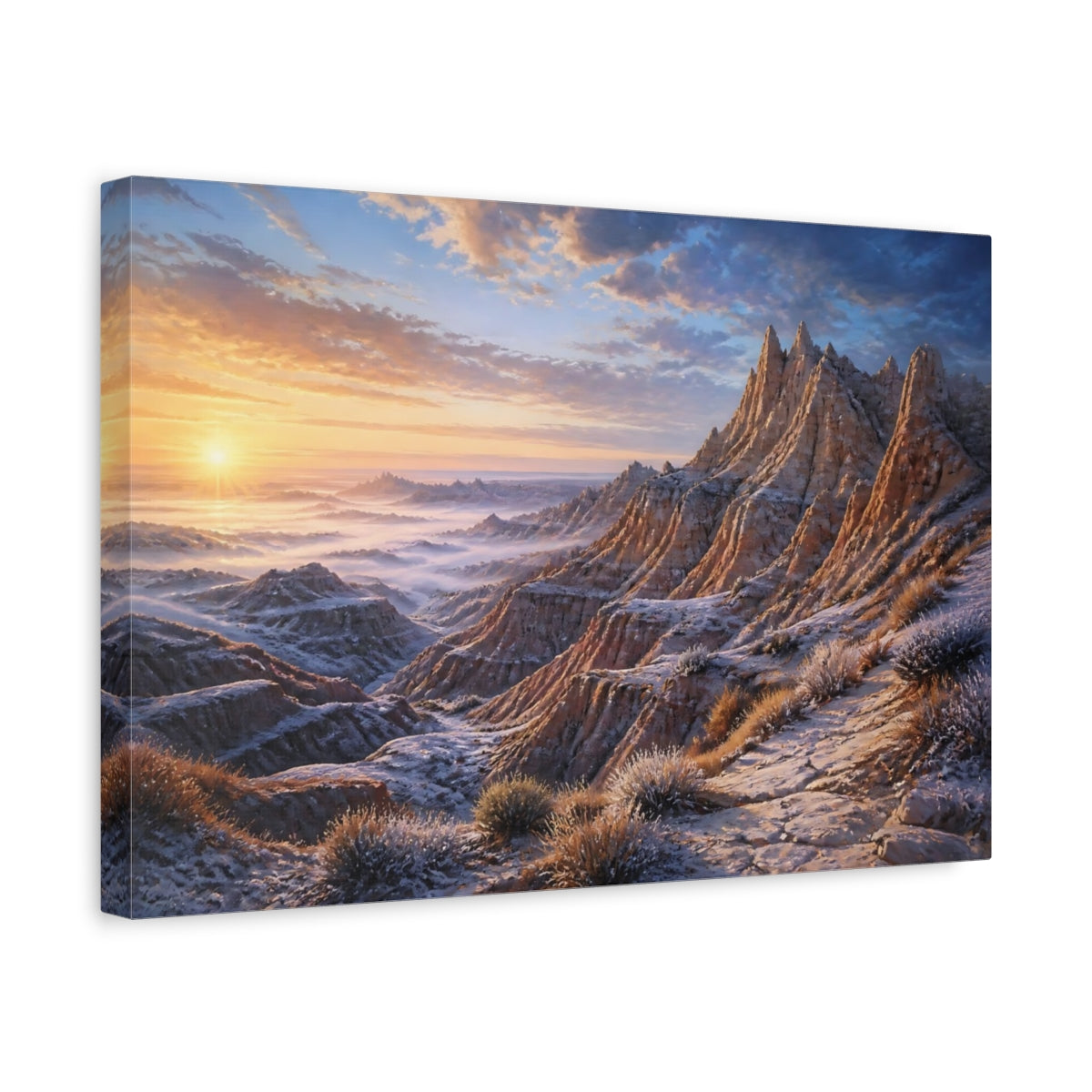 Side Mockup 4. Luminous Badlands Sunrise shown as canvas print