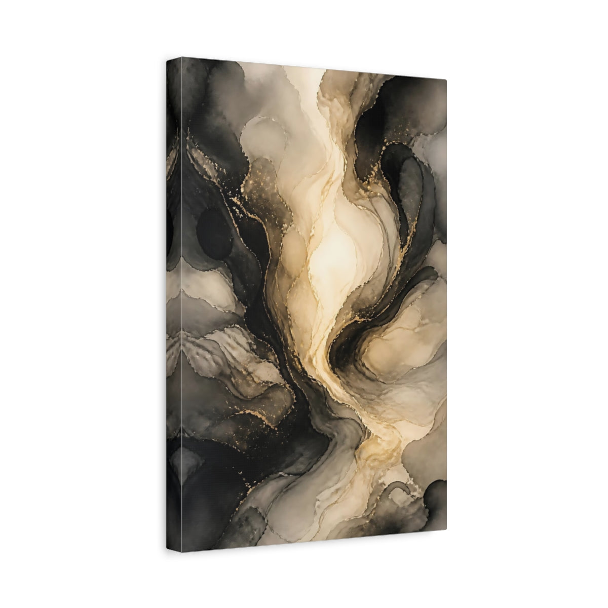 Side Mockup 4. Luminous Gold Swirl shown as canvas print