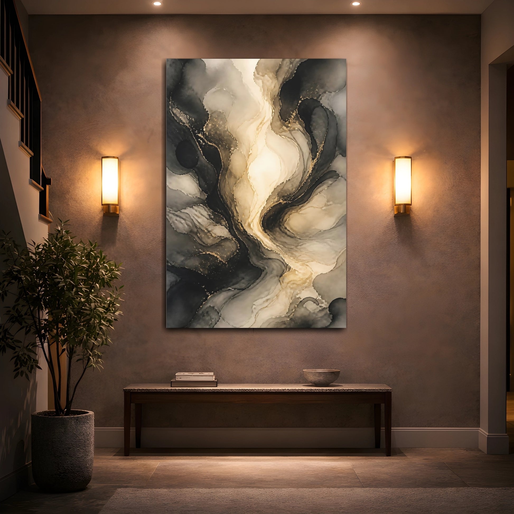 Mockup 2. Luminous Gold Swirl shown as canvas print