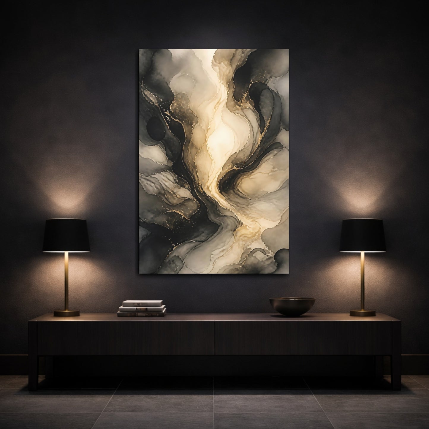 Mockup 3. Luminous Gold Swirl shown as canvas print