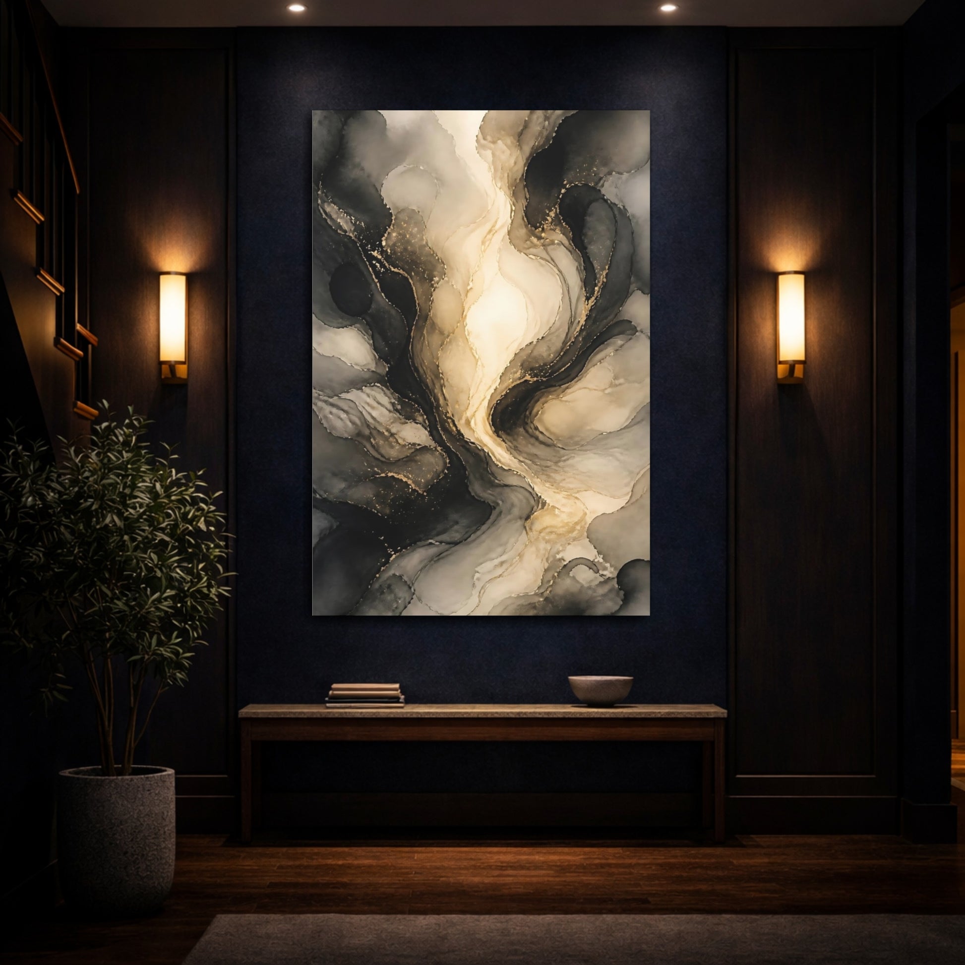 Mockup 4. Luminous Gold Swirl shown as canvas print