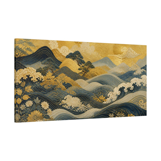 Main Mockup. Luminous Gold Waves shown as canvas print